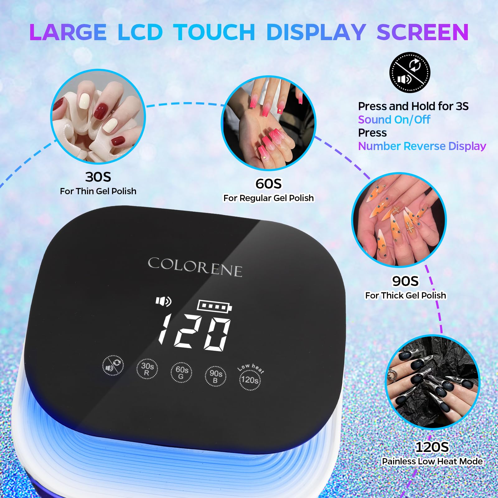 60W Cordless UV LED Nail Lamp - Rechargeable Gel Polish Dryer with Auto Sensor & LCD Display | Portable 30 Beads Nail Light with 4 Timer Settings (White) | Perfect for Home Manicures, Salon Nail Art & Travel Gel Polish Curing