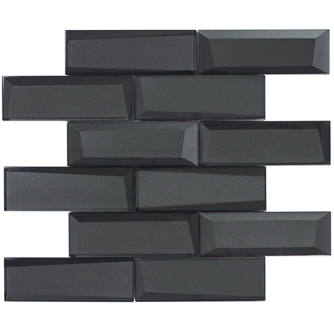Black 2x6 Glass Wall Tile - Premium Bathroom & Kitchen Backsplash for Modern Home Decor