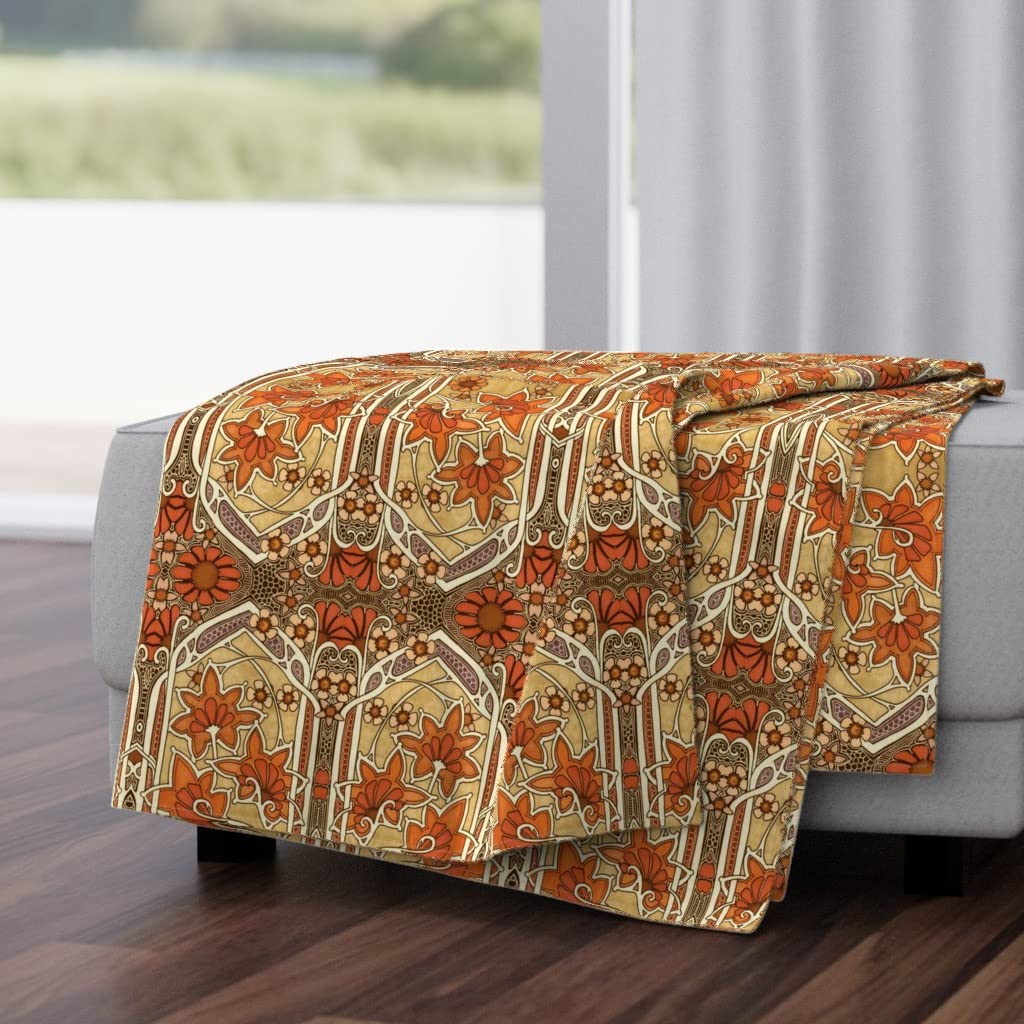 Luxe Velvet Throw Blanket 50x70 Inches - Autumn Leaves Art Nouveau Print Cozy Blanket for Sofa, Bed & Home Decor | Fall Colors Diamond Pattern Edwardian Style