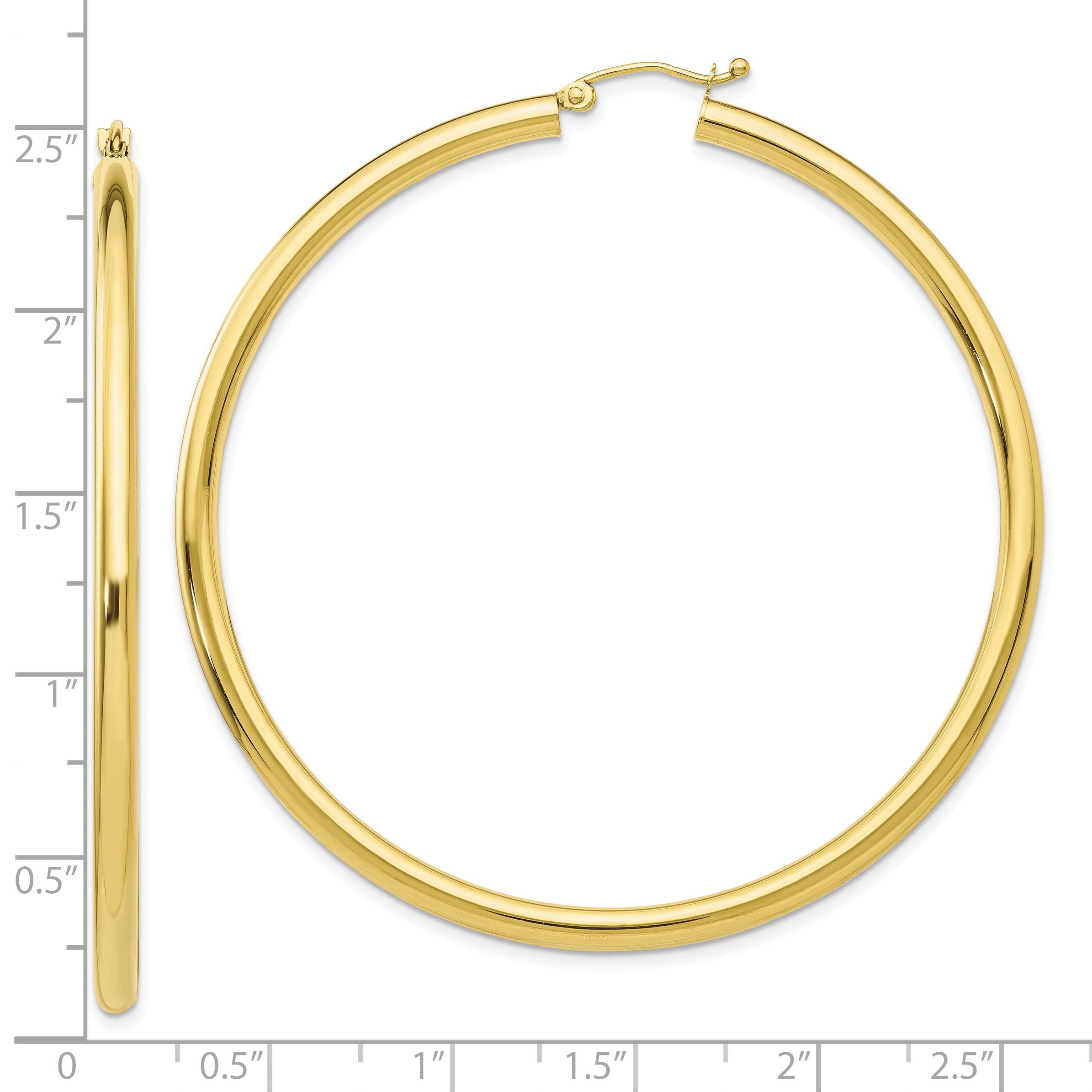 Avariah 10K Yellow Gold Polished 3mm Tube Hoop Earrings - 55mm Dainty Everyday Jewelry for Women, Perfect for Work, Parties & Gifts