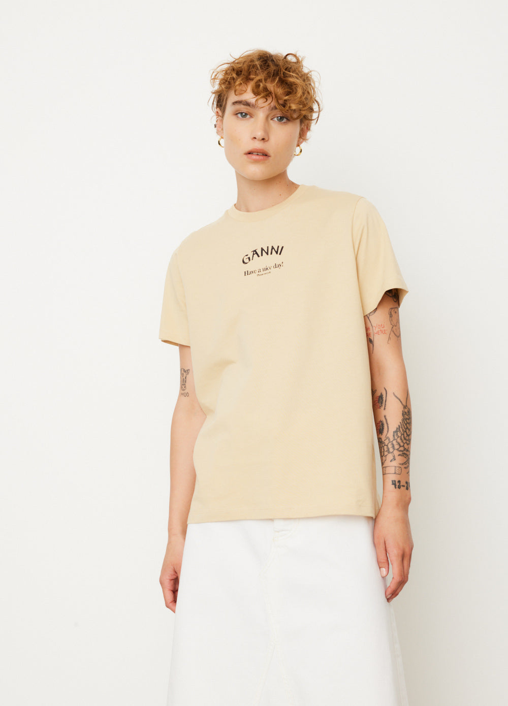 GANNI Basic Jersey T-Shirt for Women - Soft Cotton Crew Neck Tee - Casual Everyday Wear for Outfits & Layering