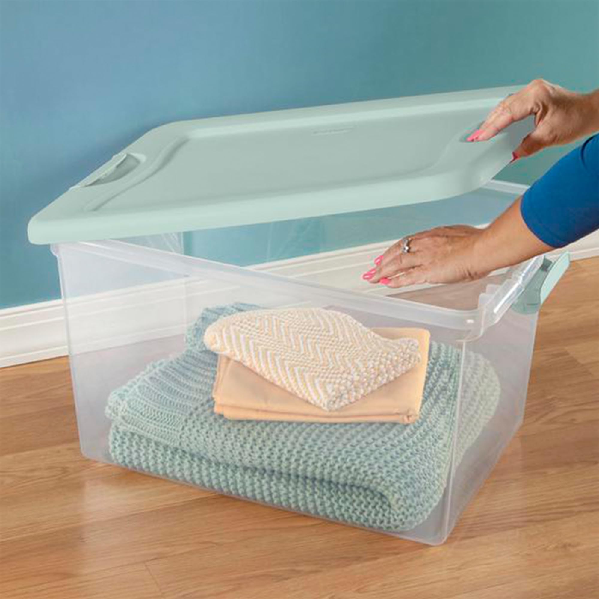 Sterilite 6-Pack 64 Quart Clear Plastic Stackable Storage Bins with Latching Lids - Mindful Mint | Organize Closet, Garage, Toys & Seasonal Decor | Durable Storage Containers for Home & Office Organization
