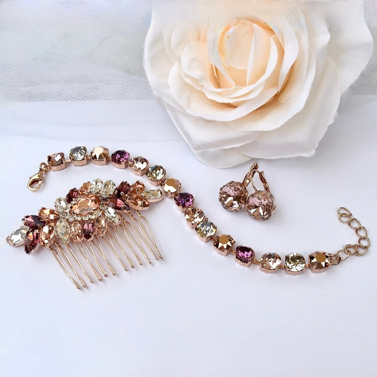 Iliana Rose Gold Bridal Jewelry Set - 3 Piece Wedding Jewelry Collection for Bride, Bridesmaids & Engagement | Perfect for Weddings, Anniversaries & Special Occasions