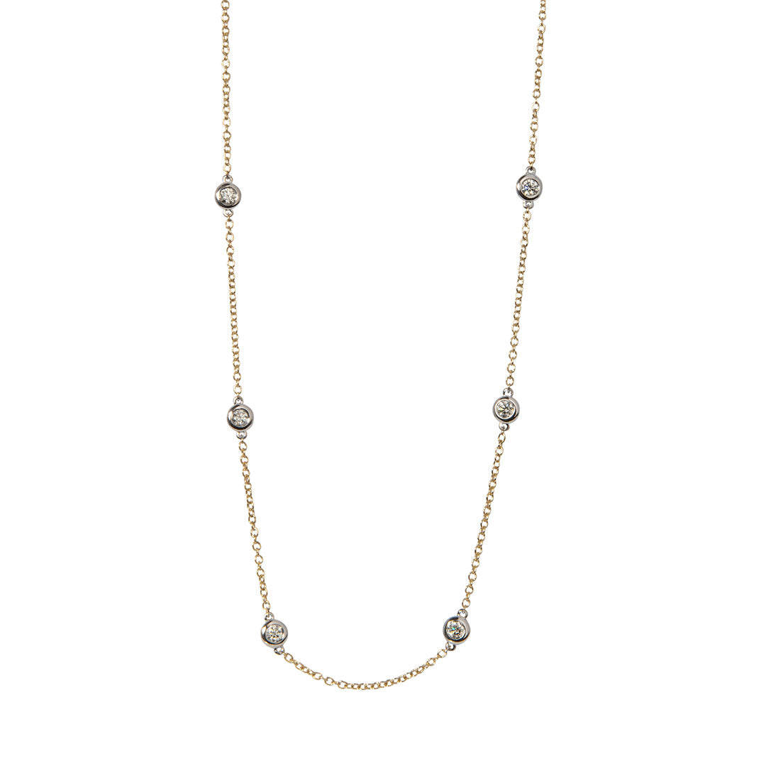 1ctw Diamond by the Yard 10 Station Two Tone 14K Gold Necklace for Women - Elegant Layering Necklace for Everyday Wear, Date Night & Special Occasions