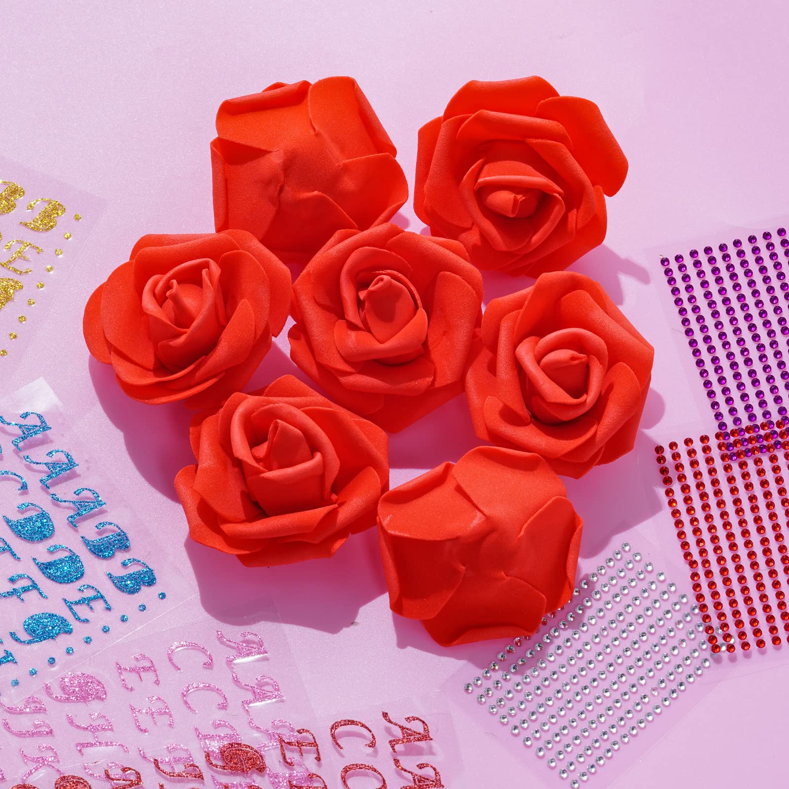 38-Piece DIY Graduation Cap Decorations Kit with Rhinestones, Letters, Numbers & Red Rose Faux Flowers – Perfect for Grad Cap Customization, Party Decor, and Photo Backdrops