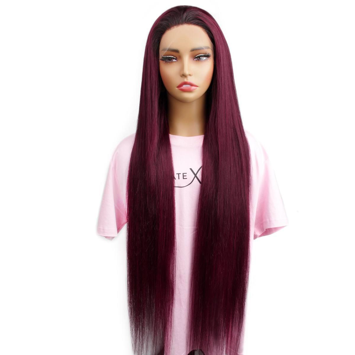 Ombre Burgundy Straight 13x6 HD Lace Front Wig - Natural Looking Human Hair Wig for Women, Heat Resistant & Tangle Free - Perfect for Daily Wear, Cosplay, and Special Occasions