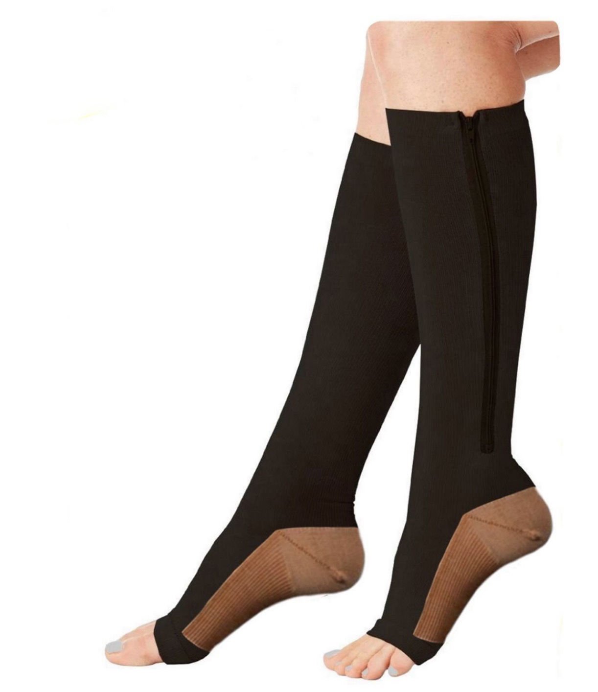 Zippered Medical Compression Socks for Women & Men - 20-30 mmHg Graduated Support - 1 Pair Zipper Stockings for Circulation, Swelling, Travel & Recovery