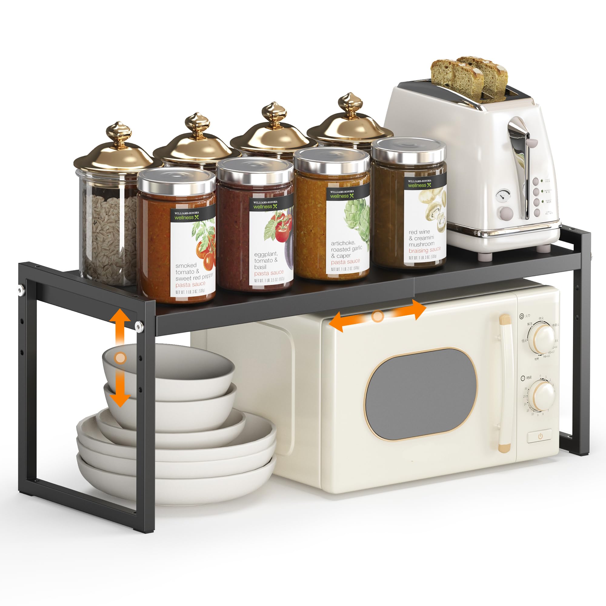 DOLALIKE Expandable Kitchen Countertop Organizer - Stackable Cabinet Shelf Organizer for Spices, Pantry & Bathroom Storage - Space Saving Shelf for Office & Home Use (Black, 1 Pack) - Perfect for Small Spaces & Clutter-Free Organization