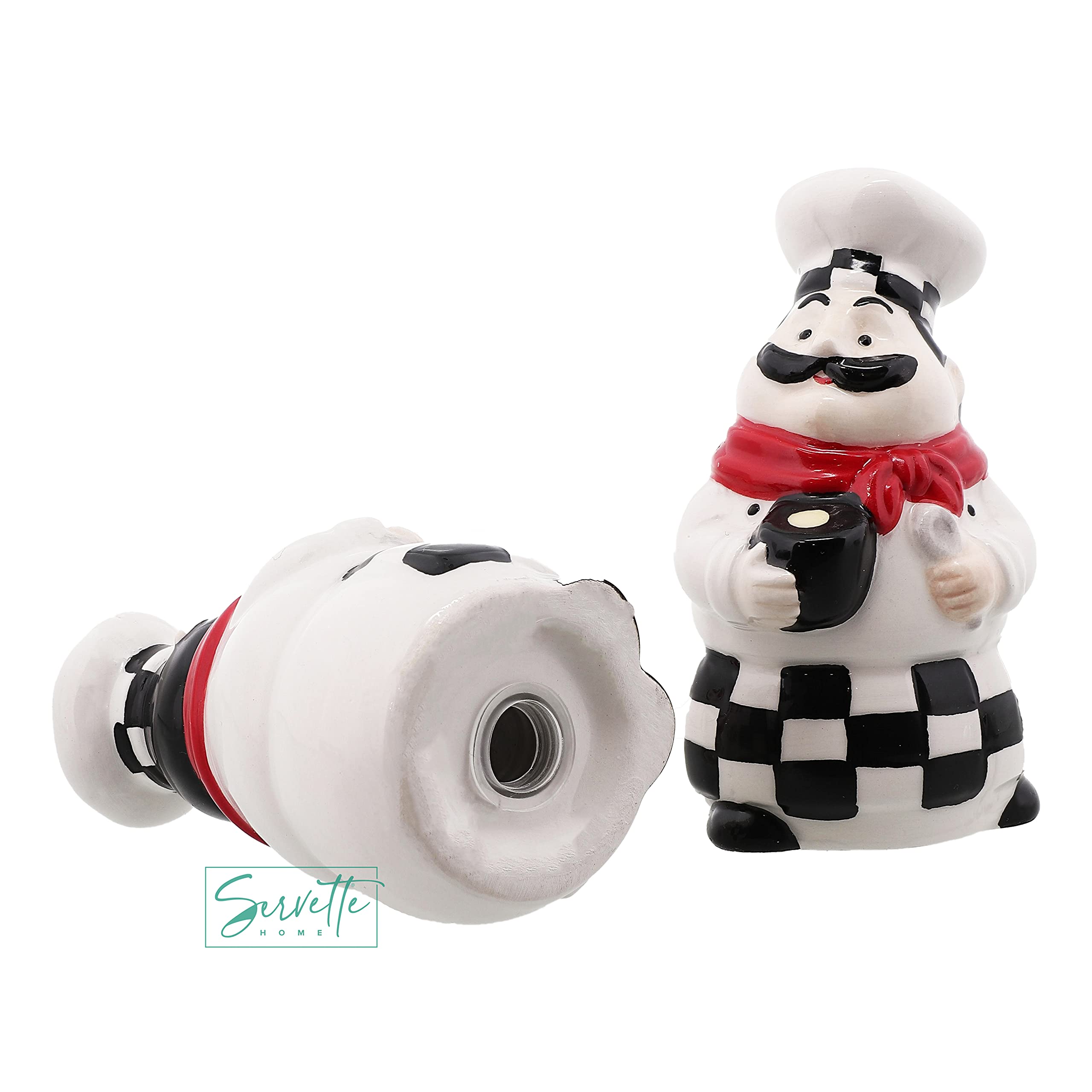 Premium Ceramic Salt and Pepper Shakers Set - Elegant Chef-Themed Kitchen Décor for Dining Table & Restaurant Use