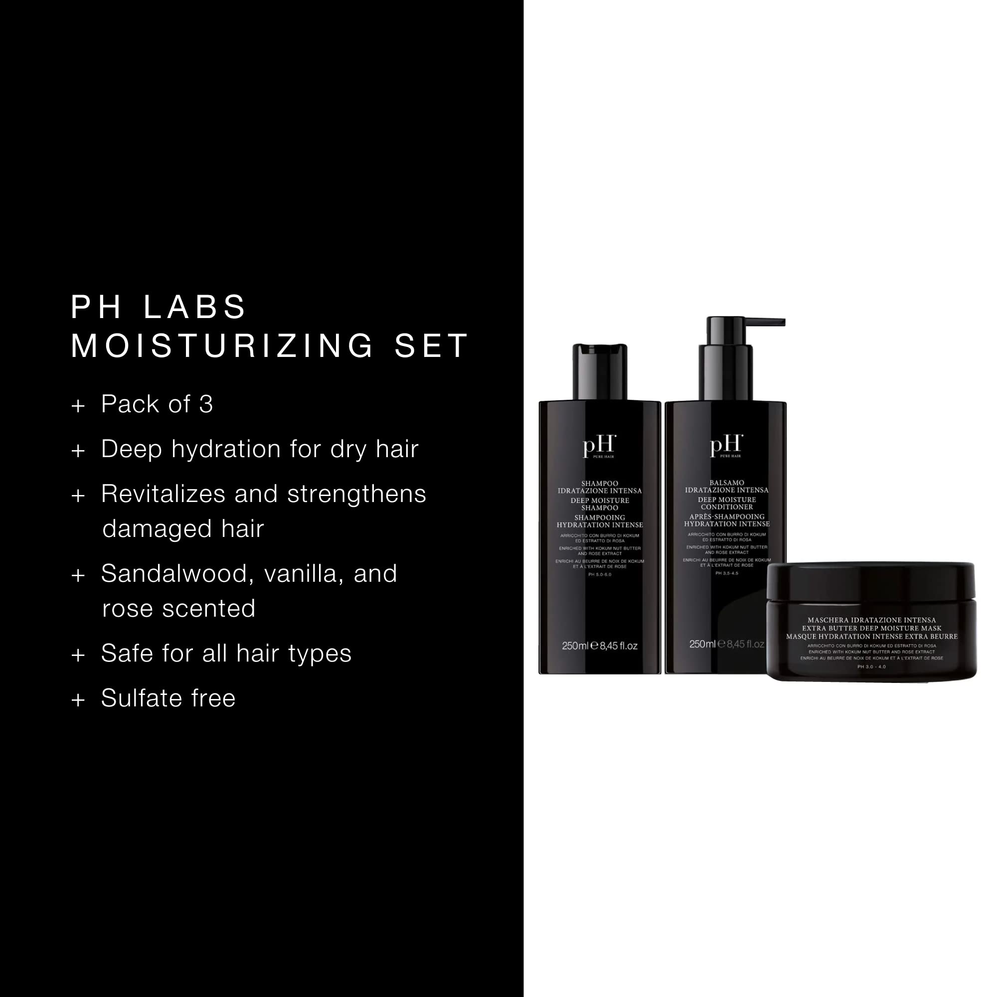 pH PURE HAIR Deep Moisture Shampoo & Conditioner Set with Hair Mask - 8.4oz Shampoo, 8.4oz Conditioner & 6.7oz Extra Butter Mask for Damaged Dry Hair Repair - 3 Piece Hydrating Hair Care Kit for Daily Nourishment & Salon-Quality Results