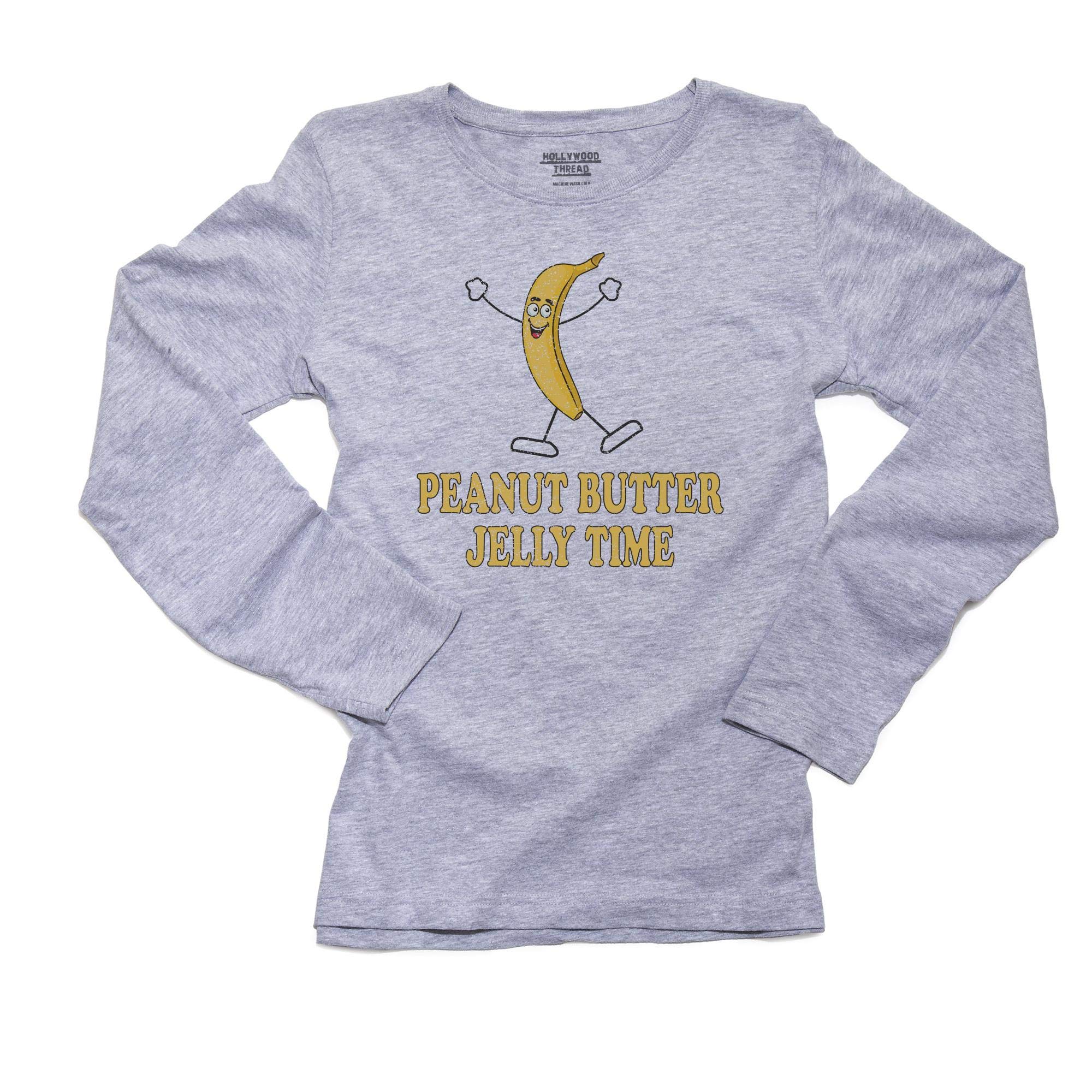 Peanut Butter Jelly Time Banana Cartoon Women's Long Sleeve T-Shirt - Cute Casual Graphic Tee for Women, Funny Gift for Friends, Perfect for Parties & Everyday Wear