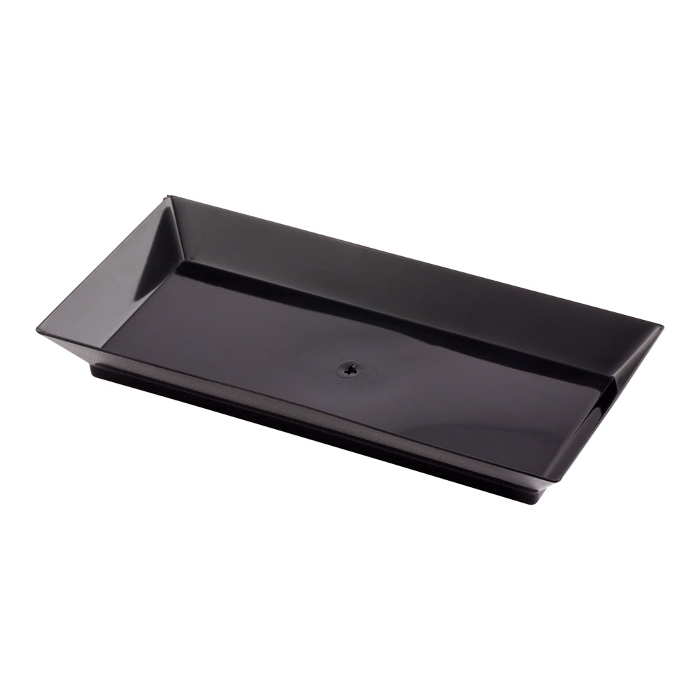 100-Pack Black Rectangle Plastic Plates (5 Inches) & 100-Pack Silver Mini Plastic Spoons (4 Inches) - Perfect for Parties, Picnics, and Catering Events