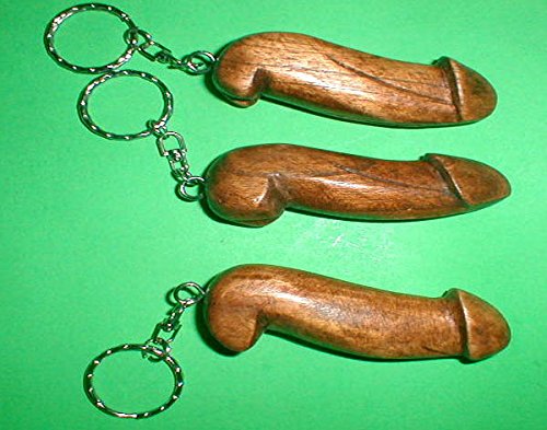Wooden Penis Keychain - Hand Carved Key Ring Holder (5 Pack, 3 Inch) - Unique Gag Gift for Bachelorette Parties & Novelty Souvenirs