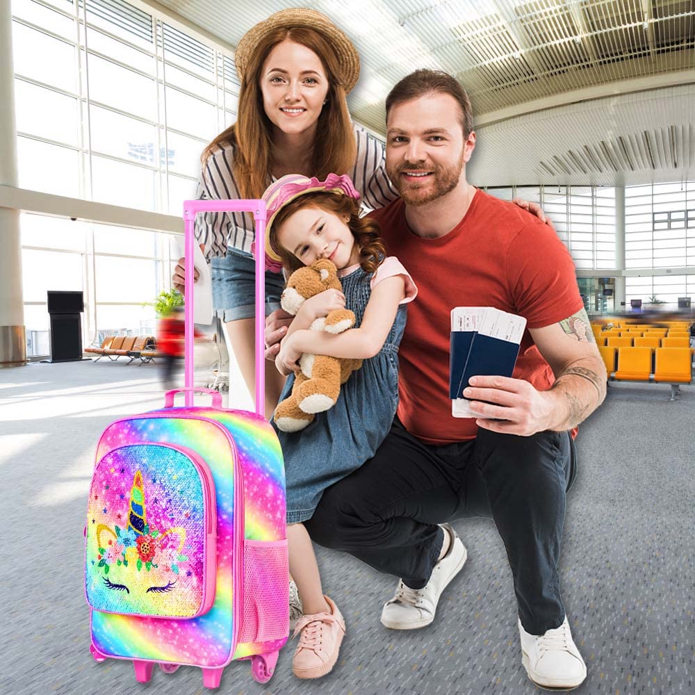 Kids Rolling Luggage for Boys & Girls - Toddler Travel Carry-On Suitcase with Wheels | Perfect for Airplane Trips, Family Vacations & School Sleepovers