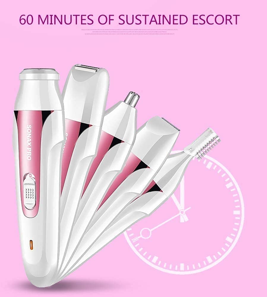 5-in-1 Electric Epilator Set for Women & Men - Painless Hair Removal Device for Bikini Area, Underarms, Eyebrows & Body - Rechargeable Wet/Dry Trimmer for Sensitive Skin | Perfect for Travel, Gym & Home Use