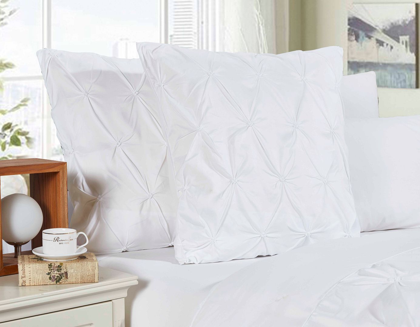 Premium Diamond Pintuck Ultra Soft European Pillowcases (2 Pack) - Luxury 100% Cotton Bedding Set for Master Bedroom & Guest Room - White