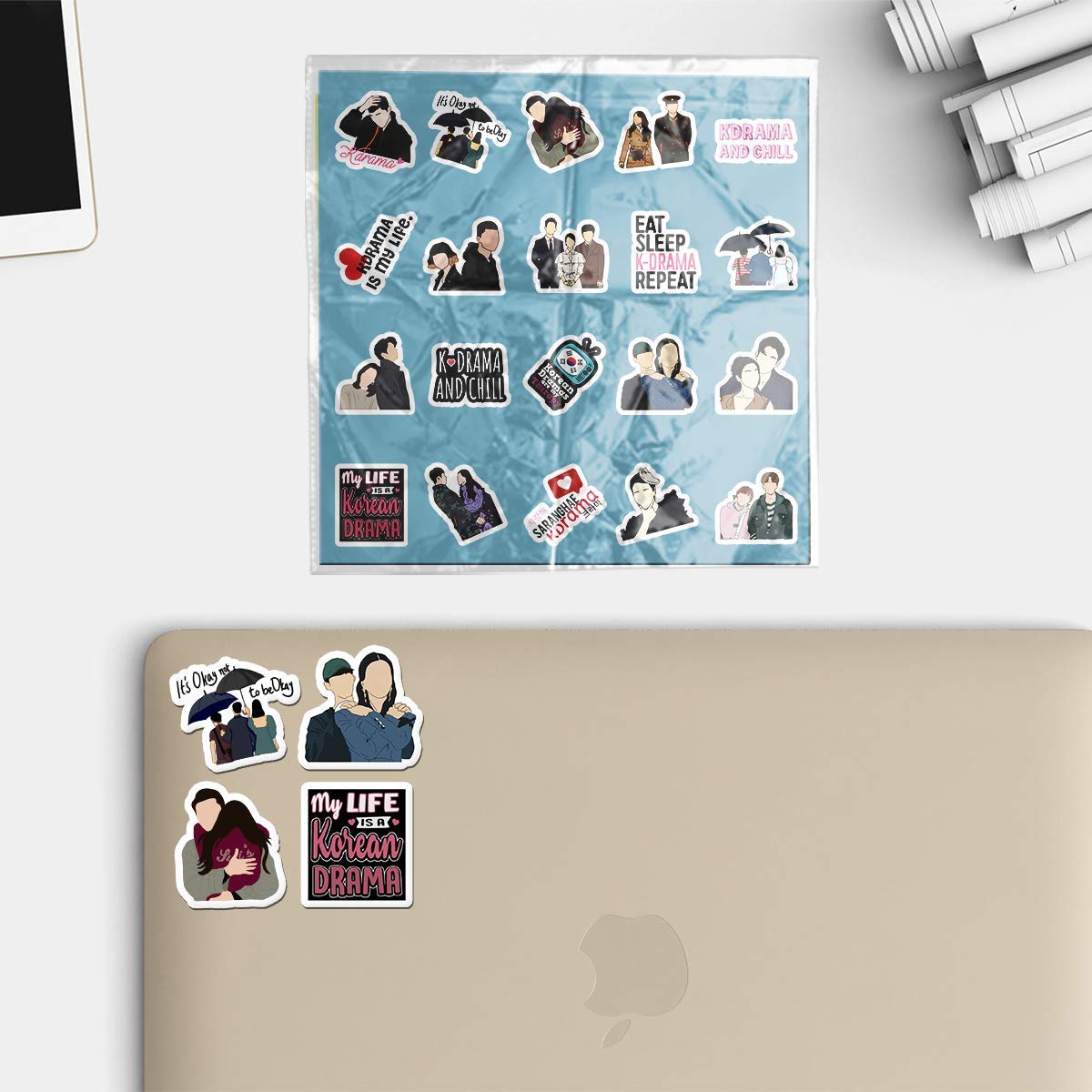 20 PCS Aesthetic K-Drama Vinyl Stickers - Waterproof, Colorful Decals for Water Bottles, Laptops, Cars, Bikes, Luggage, Guitars & Skateboards - Perfect for Personalizing Your Belongings & Showing Your K-Pop Style