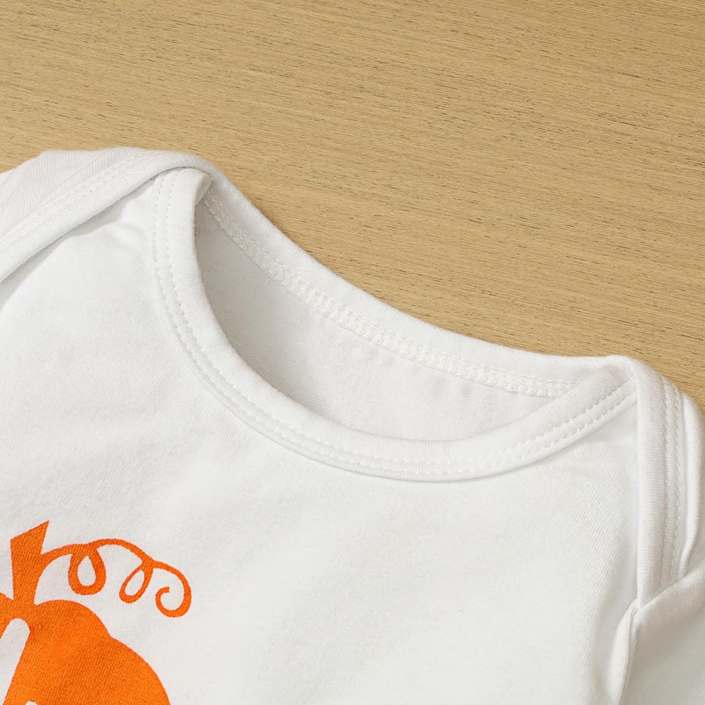 Baby Girl Halloween Outfit Set - Letter Print Long Sleeve Romper with Shorts & Headband | Cute First Halloween Costume for Infants & Toddlers | Perfect for Trick-or-Treating, Photo Shoots & Halloween Parties