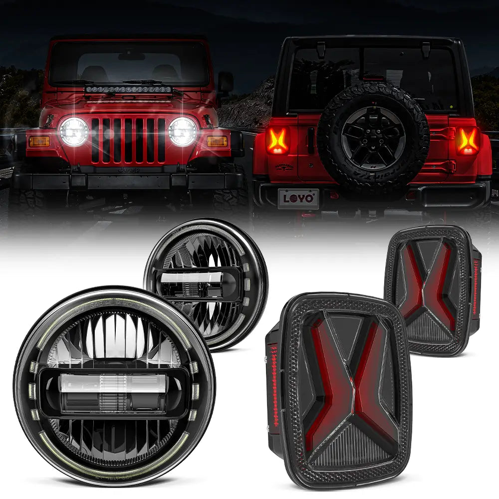 LOYO 7 Inch LED Headlight and Tail Light Kit for Jeep Wrangler TJ (1997-2006) - High Brightness Waterproof Off-Road Lighting for Night Driving & Adventure