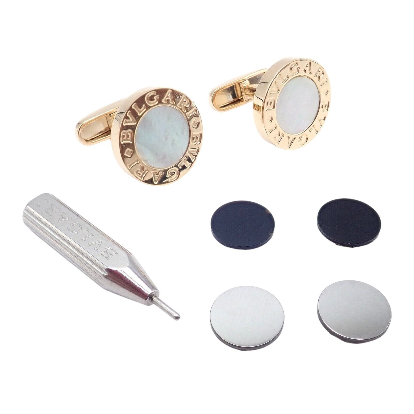 Authentic Bvlgari 18k Yellow Gold Multicenter Cufflink Set - Luxury Men's Jewelry for Formal Events & Business Attire