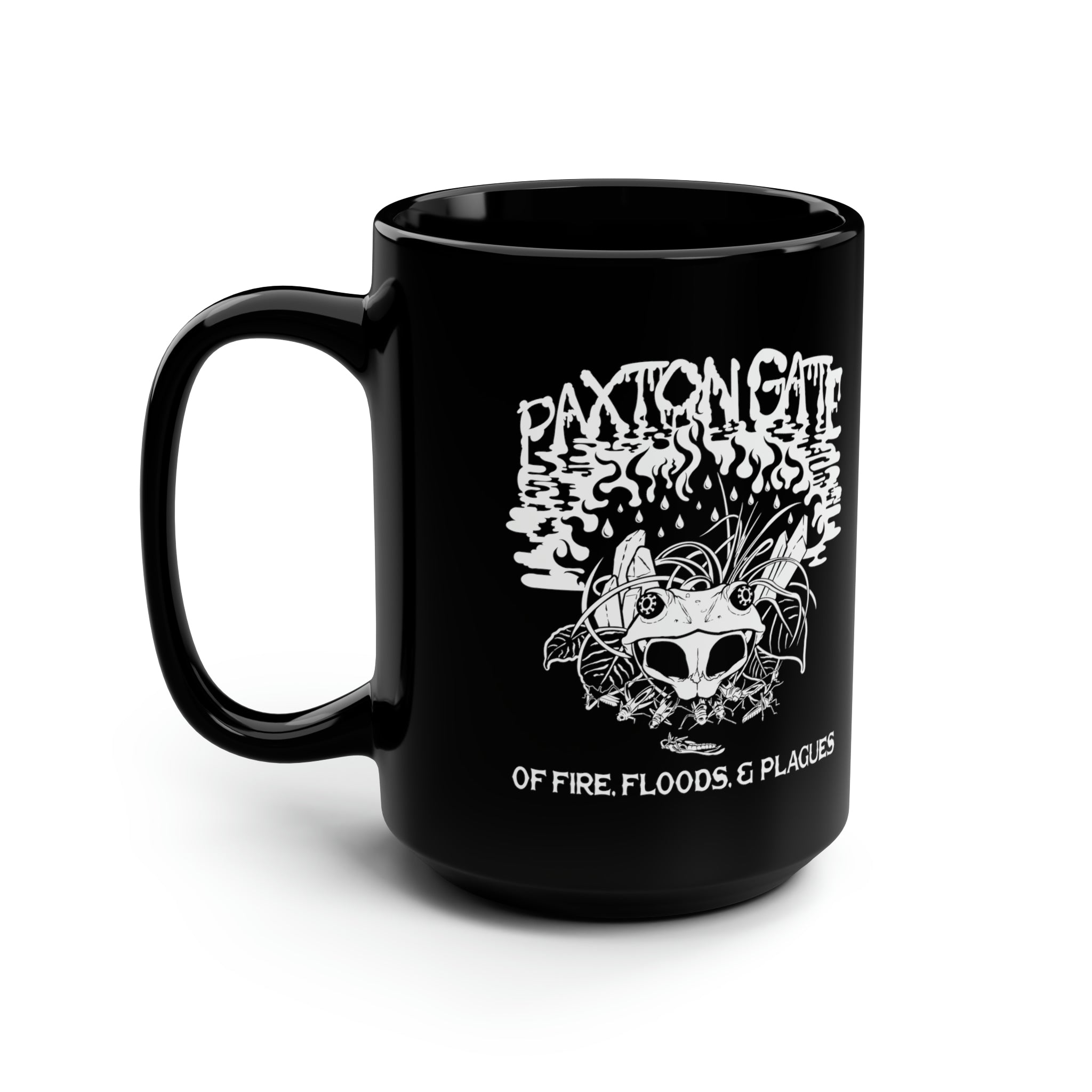 Black Fire, Floods and Plagues Ceramic Mug by Megan Lees - Unique Gothic Coffee Cup for Halloween, Dark Aesthetic Lovers & Apocalypse Themed Gifts