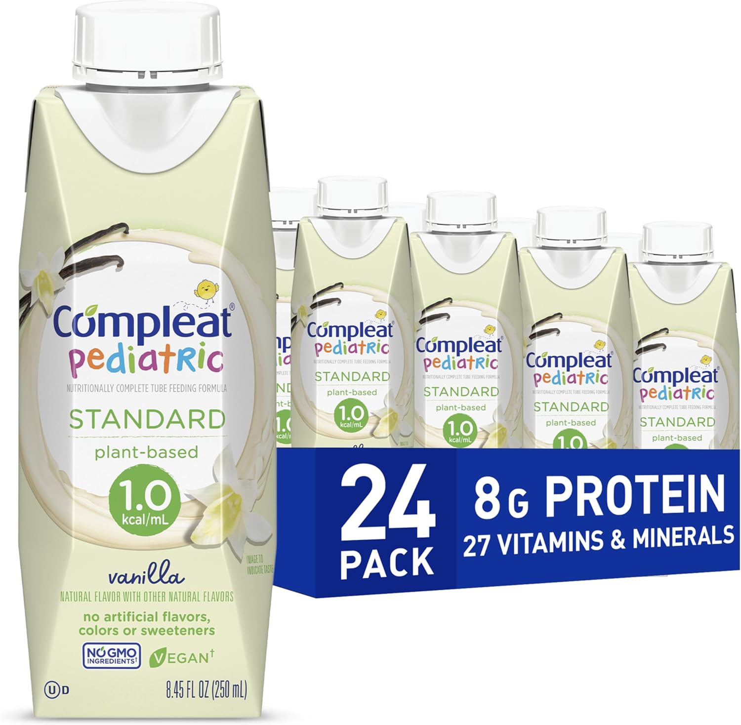 Compleat Pediatric Standard 1.0 Cal Plant-Based Pediatric Oral Nutrition Supplement - 8.45 oz Carton for Kids' Dietary Support | Ideal for Tube Feeding & Nutritional Therapy