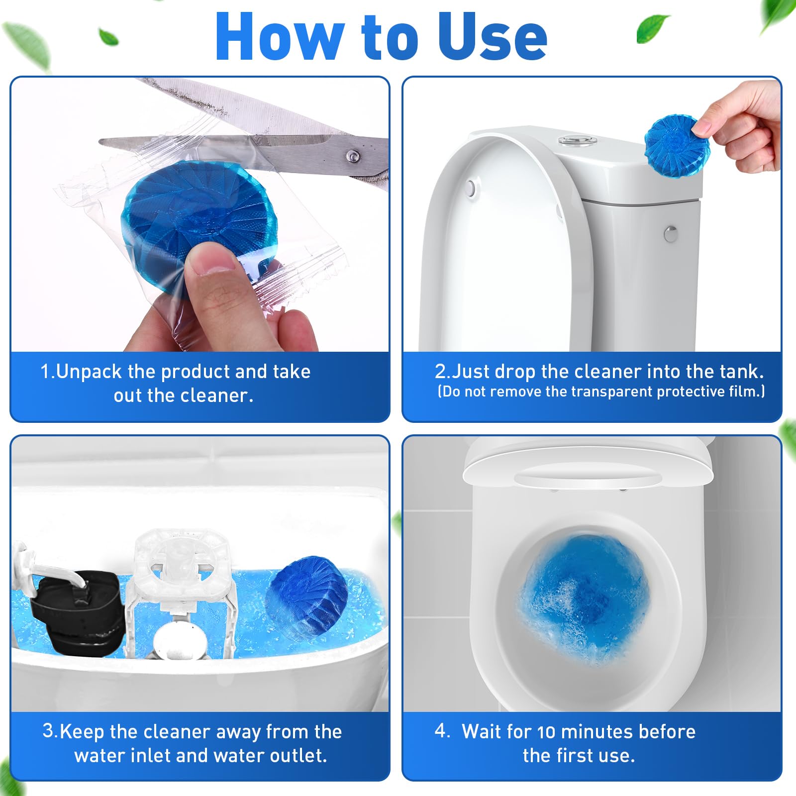 Automatic Flush Toilet Bowl Cleaner Tablets - 10 Pack | Powerful Toilet Tank Cleaning Balls with Deep Clean Blue Bubbles & Mild Lemon Scent | Bathroom Essentials for Fresh & Hygienic Toilets | Perfect for Homes, Hotels & Offices