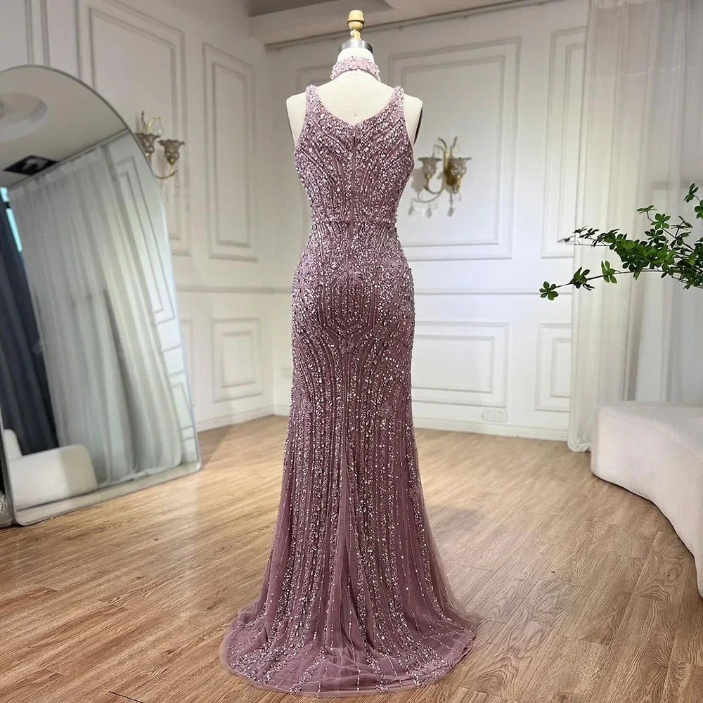Elegant Pink Mermaid Evening Dress for Women - Sleeveless High Slit Luxury Dubai Gown for Wedding, Party & Special Occasions | Serene Hill LA72259 | Perfect for Red Carpet, Gala & Formal Events