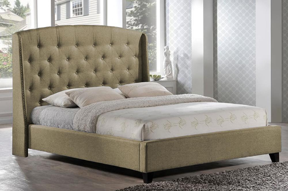 Luxury Upholstered Bed Frame with High Profile Headboard - Elegant and Comfortable Bedroom Furniture for Master Suite, Guest Room, or Apartment