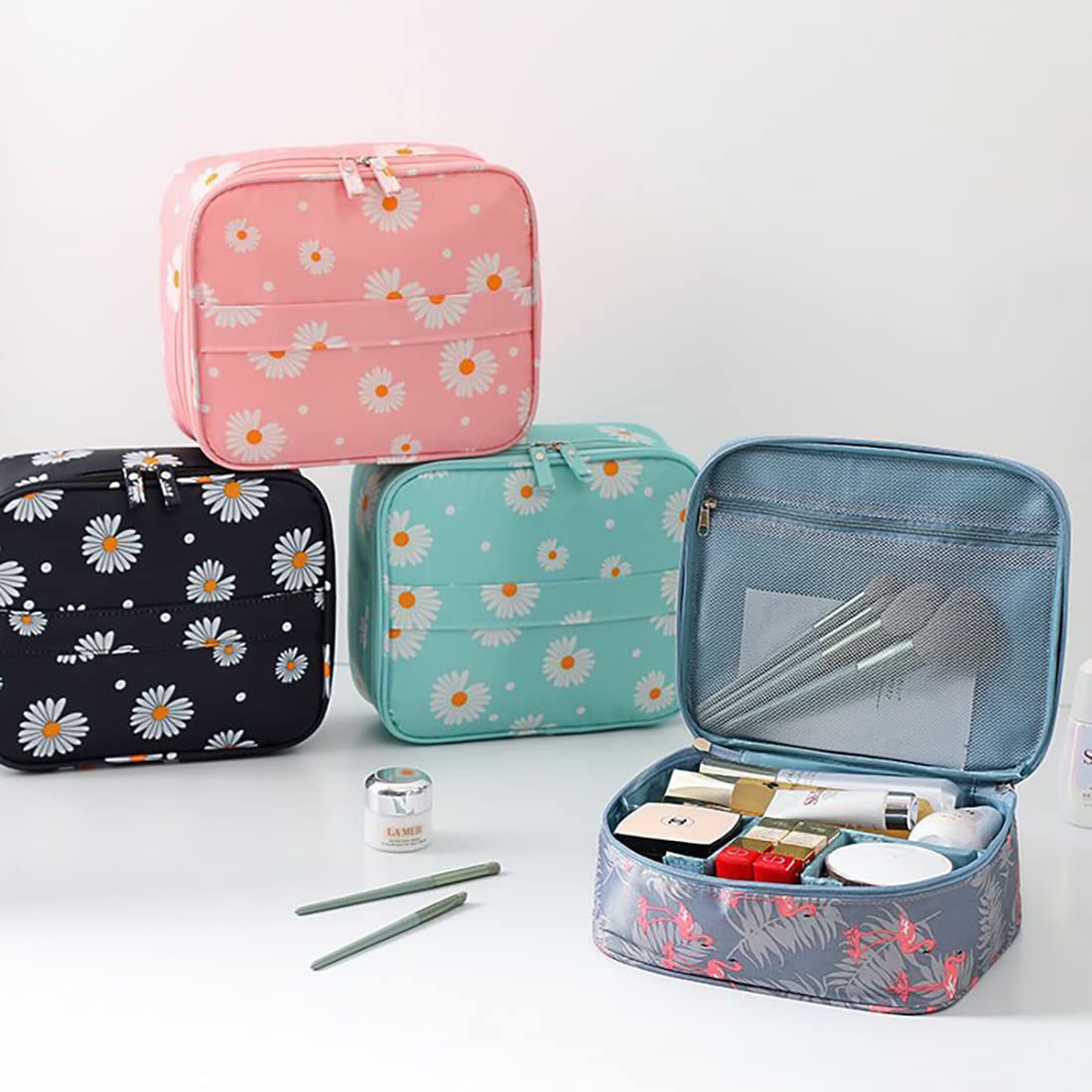 YYGOJOY Large Travel Makeup Bag & Toiletry Organizer - Portable Cosmetic Case for Women & Girls (Black Lemon) | Perfect for Vacations, Gym, and Daily Essentials Storage