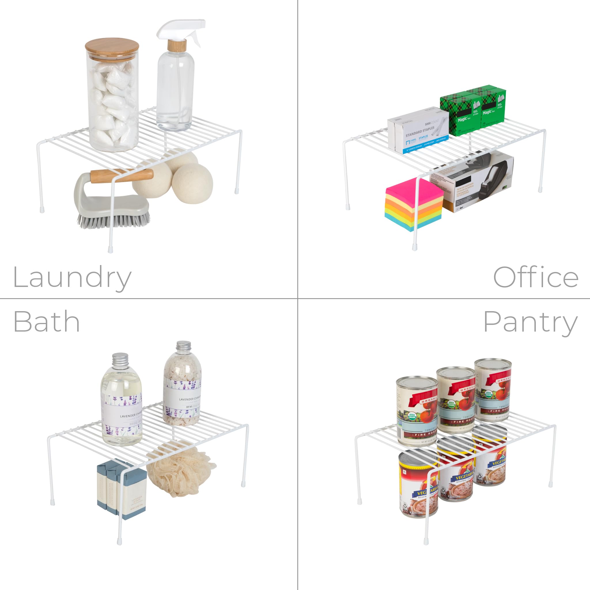 Smart Cabinet Storage Shelf Rack - Set of 6 Medium 8.5 x 13.25 Inch - Non-Slip Feet & Rust-Resistant Steel Frame - Kitchen Pantry Organizer for Cups, Dishes, Spices - Perfect for Countertop, Cabinet & Pantry Organization - White