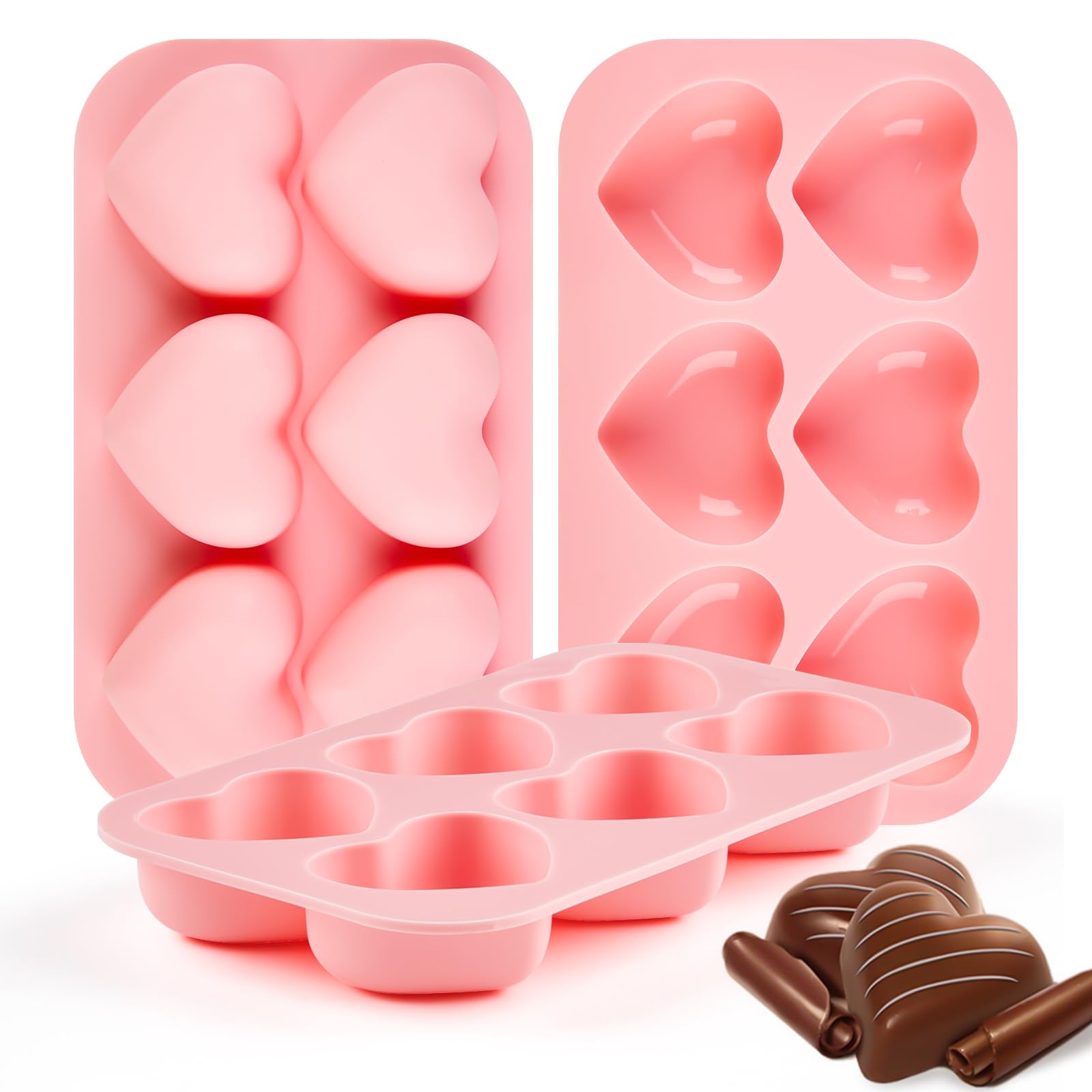 JOERSH 3-Piece Heart Silicone Molds Set - Non-Stick Baking Molds for Chocolate, Candy, Cake, Pudding, Jelly & Soap Making - Perfect for Valentine's Day Gifts, DIY Crafts & Home Baking Decorations