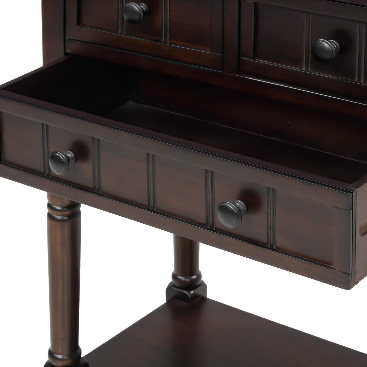 JINS&VICO 3-Drawer Console Table with Bottom Shelf - Espresso Entryway Sofa Table for Living Room, Dining Room & Hallway - Perfect for Home Decor, Storage & Display