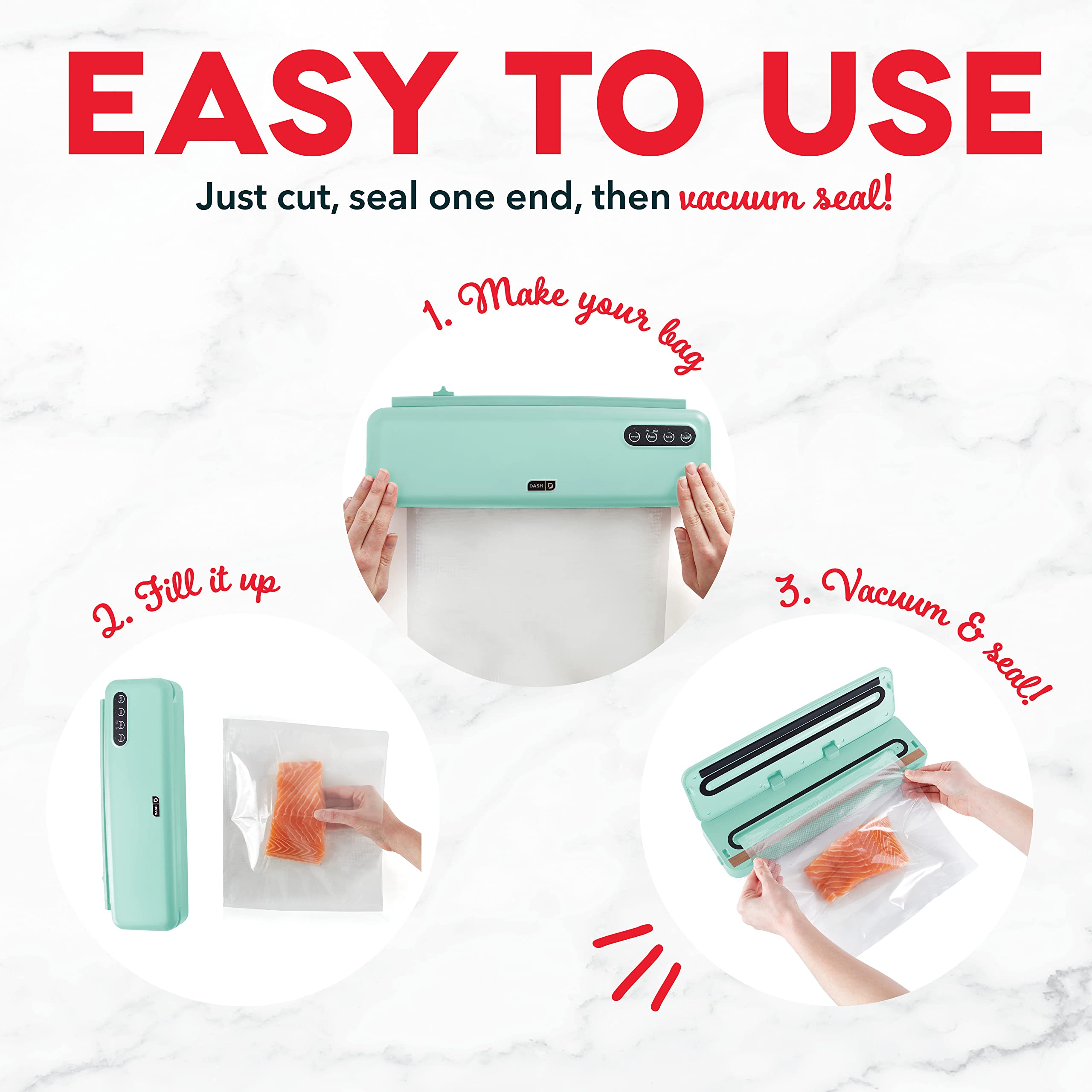 Dash SuperSeal™ 3-Pack Vacuum Sealer Refill Rolls - BPA-Free Plastic Bags for Food Preservation, Sous Vide & Meal Prep (Fits Most Vacuum Sealers) - Perfect for Freezing, Storing & Organizing Food Long-Term