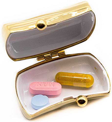 Gold Wave Pattern Purse-Shaped Pocket Pill Box - Portable Travel Medicine Organizer with Large Compartment - Perfect for Daily Medication, Travel Essentials & Vitamin Storage