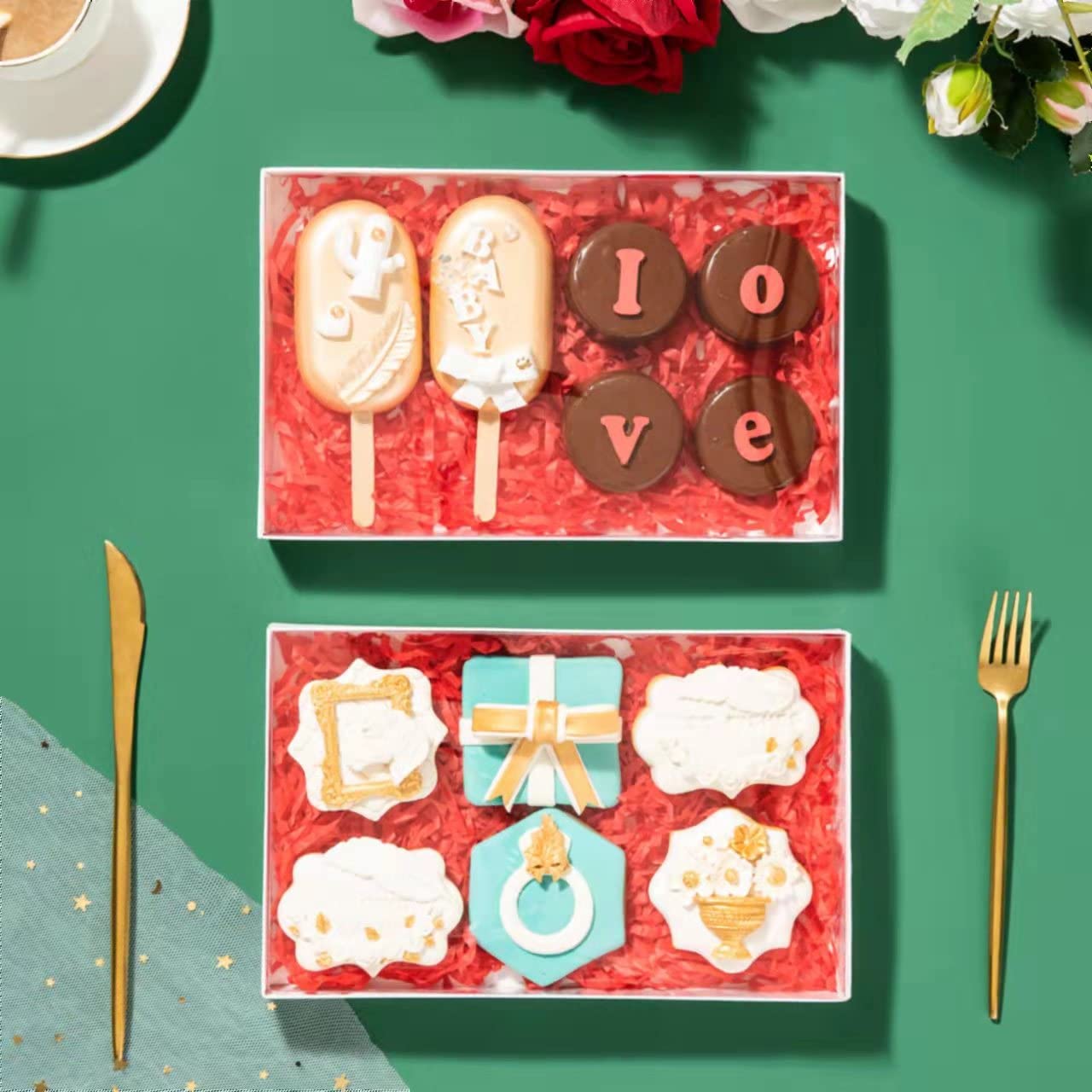 RomanticBaking 24 Pack Clear Cookie Boxes with Window for Bakery & Macarons - Christmas, Wedding, Valentine's Day Gifts