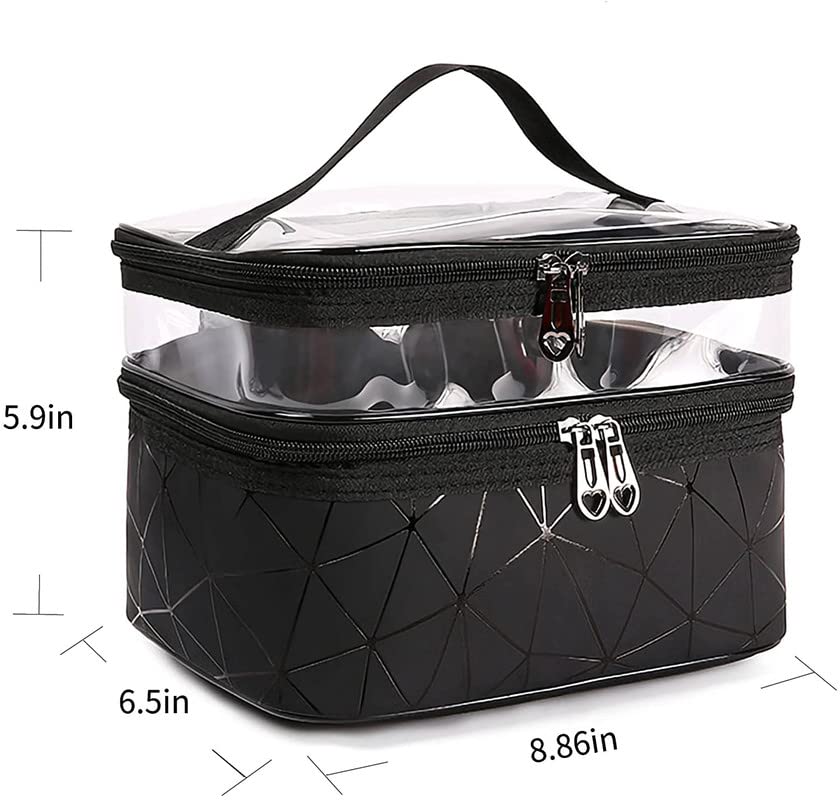 Yashodhara Double Layer Makeup Bag for Travel - Black Cosmetic Organizer & Toiletry Case | Perfect for Vacation, Gym, and Daily Essentials Storage