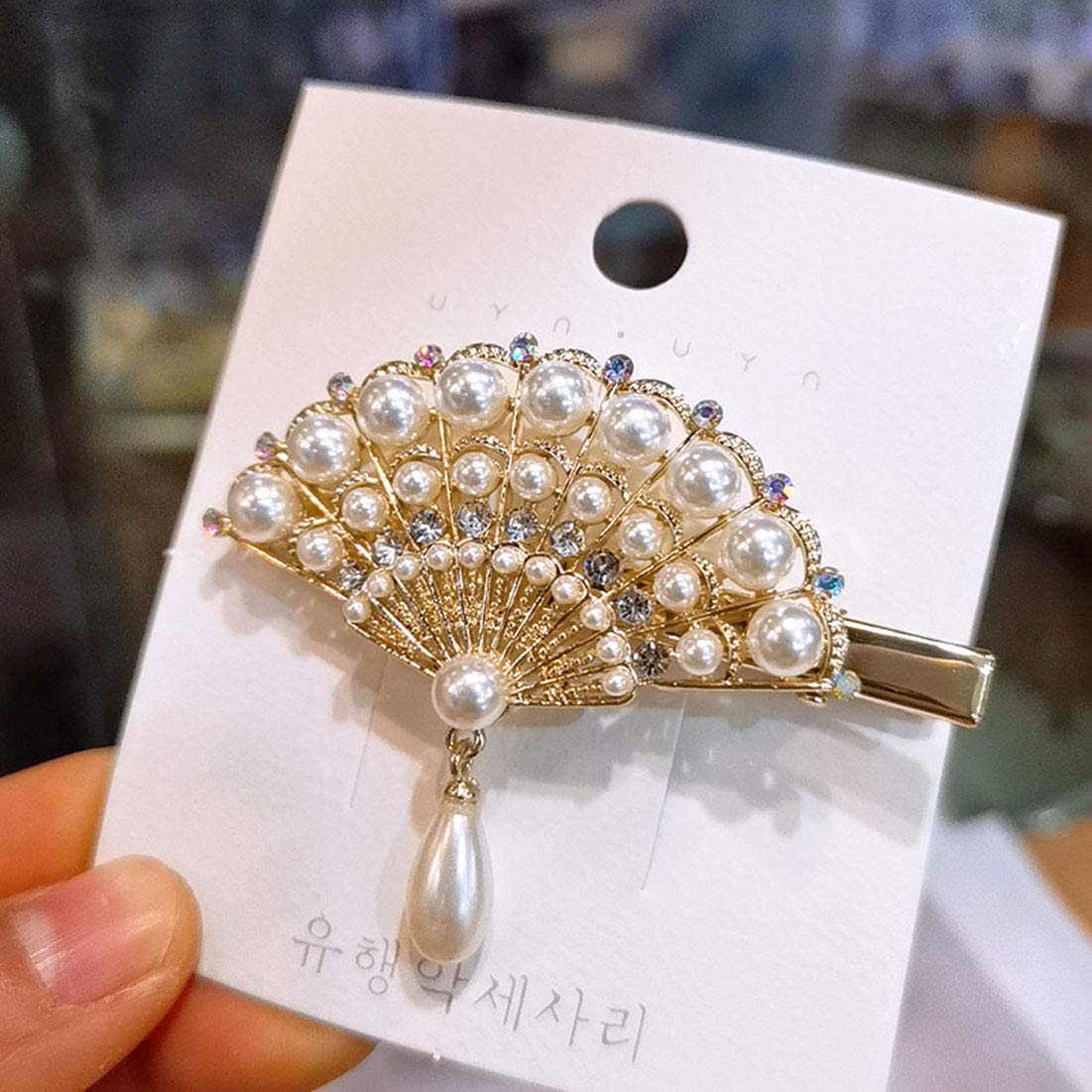 2PCS Elegant Imitation Pearl Hair Clips - Fashion Alloy Crystal Fan-Shaped Duckbill Hairpins for Women | Perfect for Weddings, Parties & Daily Styling