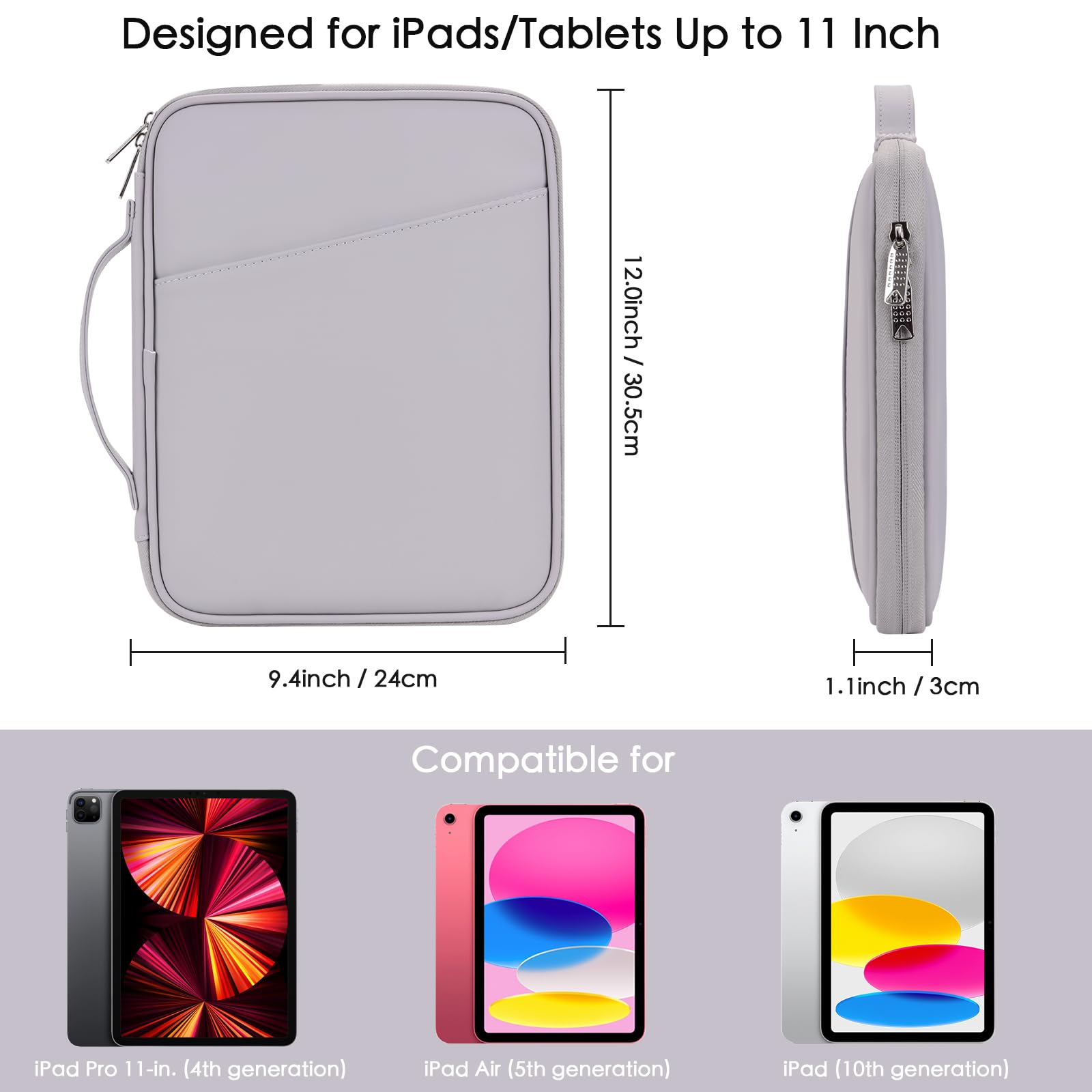 Premium 9-11 Inch iPad Carrying Sleeve Case - Shockproof Padded Tablet Pouch Bag for iPad Pro 11 (2022-2018), iPad 10.9 (10th Gen), iPad Air 5/4, Galaxy Tab S9/S8 (11