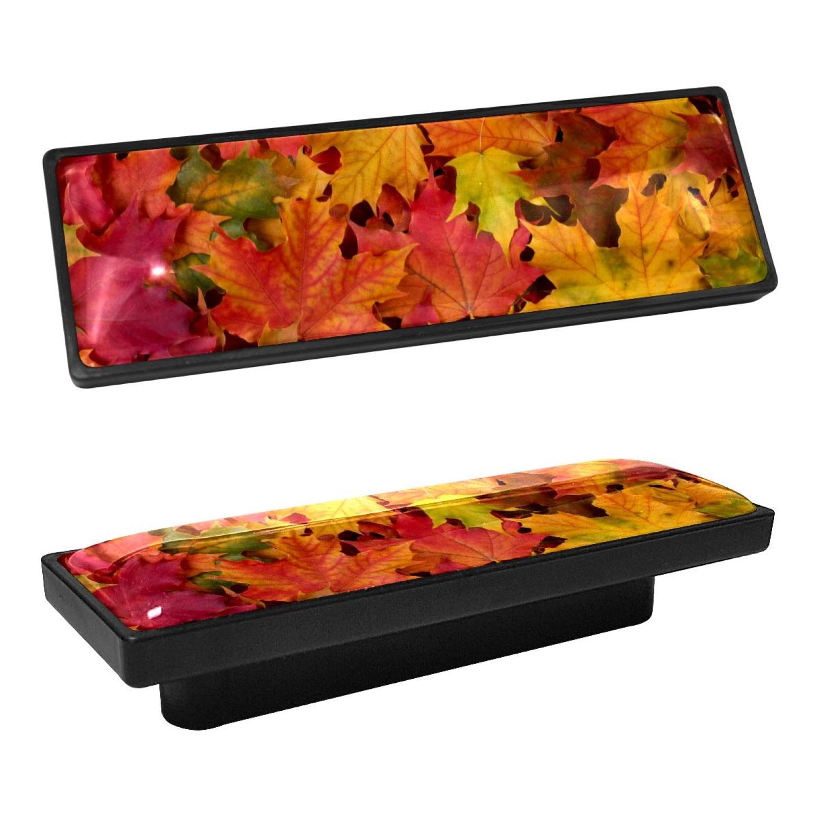GIAPB 4Pcs Rectangle Cabinet Handles - Matte Black Kitchen Drawer Pulls with Autumn Leaf Design | Durable Cabinet Knobs for Modern Home & Office Furniture (Perfect for Kitchen Cabinets, Dressers, and Storage Units)