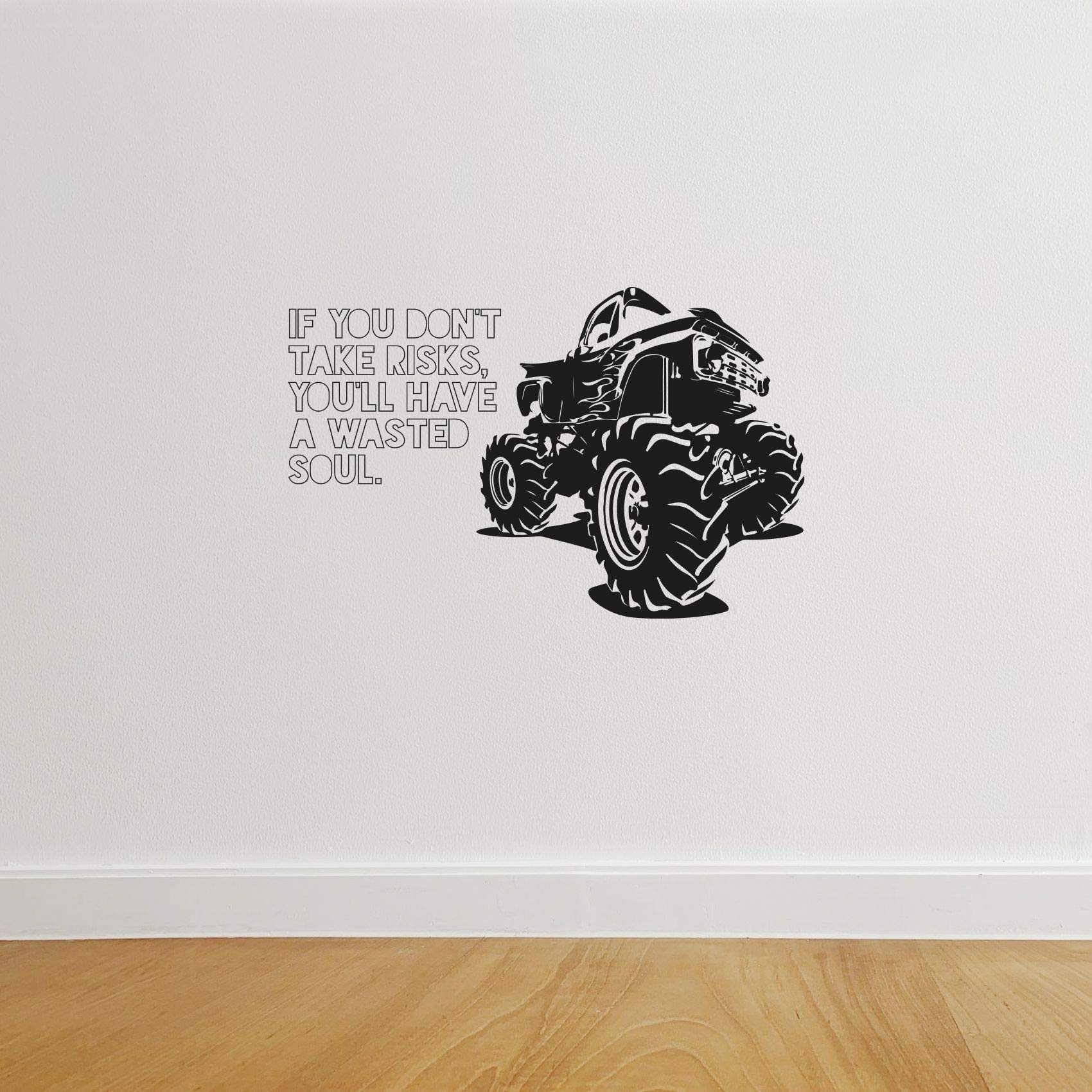 Monster Truck Toy Car Wall Sticker - Motivational Take Risks Quote Vinyl Decal for Kids Room, Bedroom, Nursery & Kindergarten Decor (27x30 inch) - Perfect for Boys & Girls Bedrooms, Playrooms and Classroom Wall Art