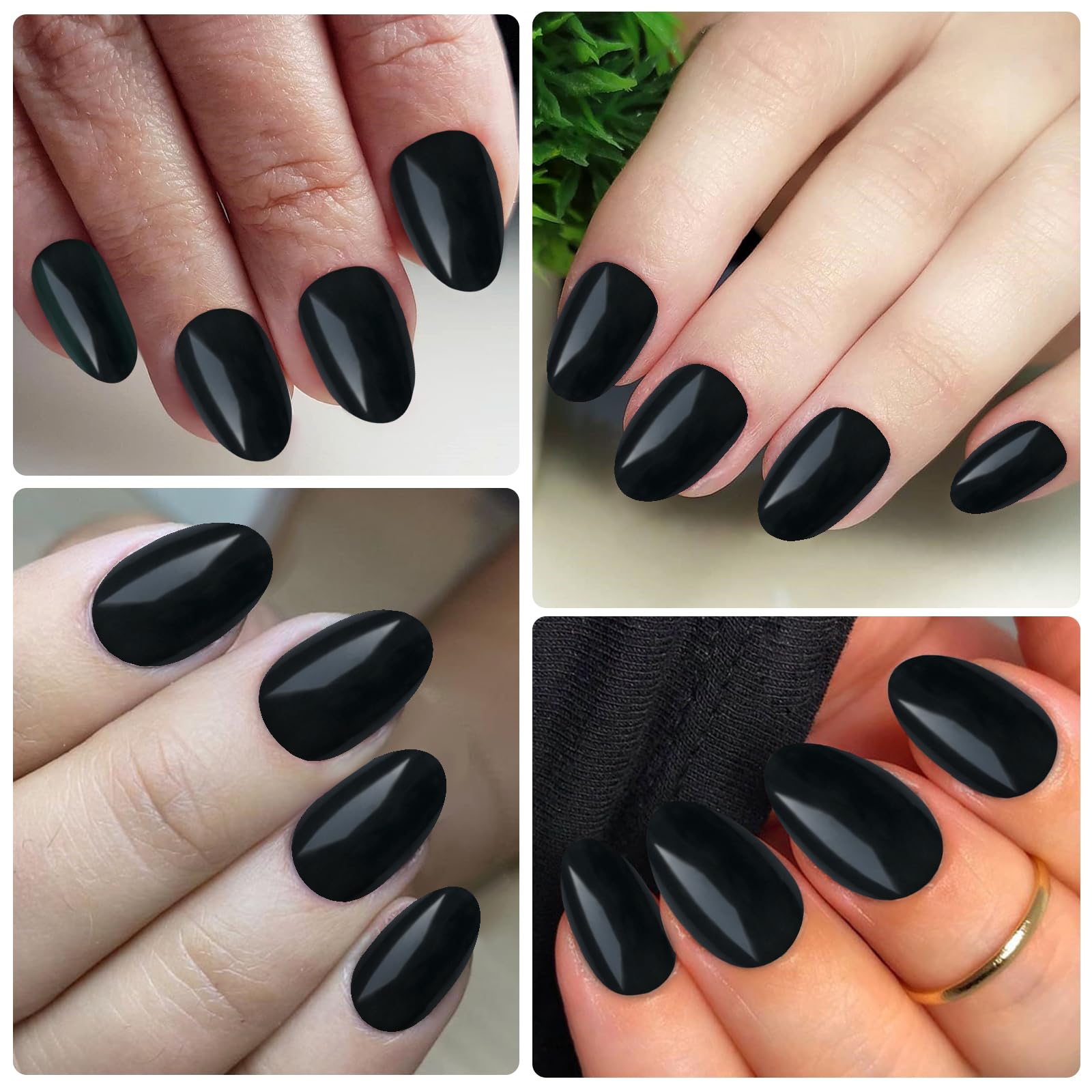 240pcs Short Almond Press on Nails - Black Acrylic Fake Nails with Nail Glue & Adhesive Tabs | Full Cover Artificial Nail Tips for Women & Kids | Perfect for Daily Wear, Parties & Special Occasions