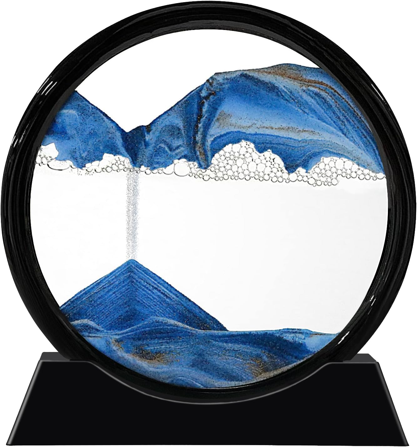 7 Inch Moving Sand Art Liquid Motion Picture - 3D Quicksand Decor for Home & Office - Blue Sandscape Tabletop Relaxation Art for Stress Relief & Meditation