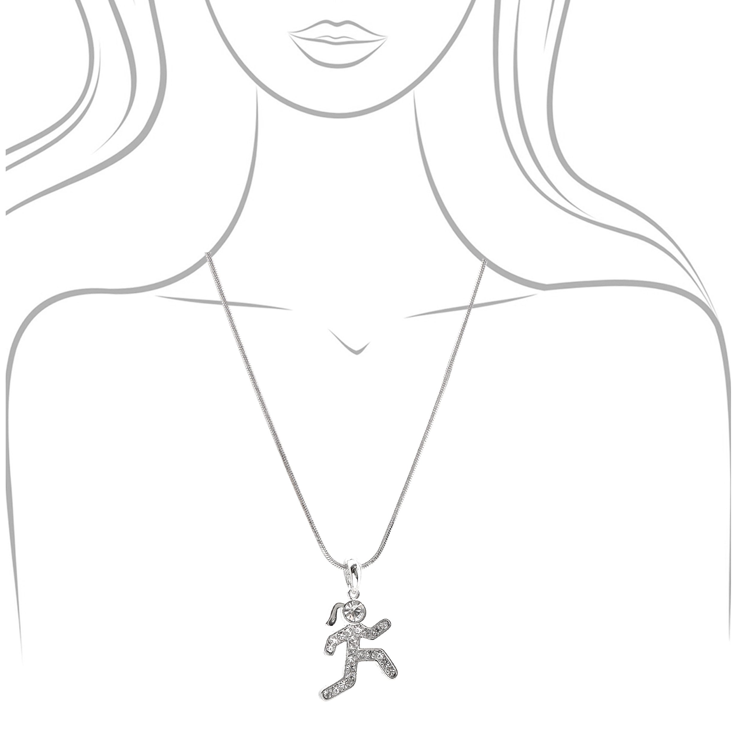 Sterling Silver Plated Crystal Couple Running Pendant Necklace - Perfect Gift for Runners, Athletes & Couples - Ideal for Valentine's Day, Anniversaries & Sports Events