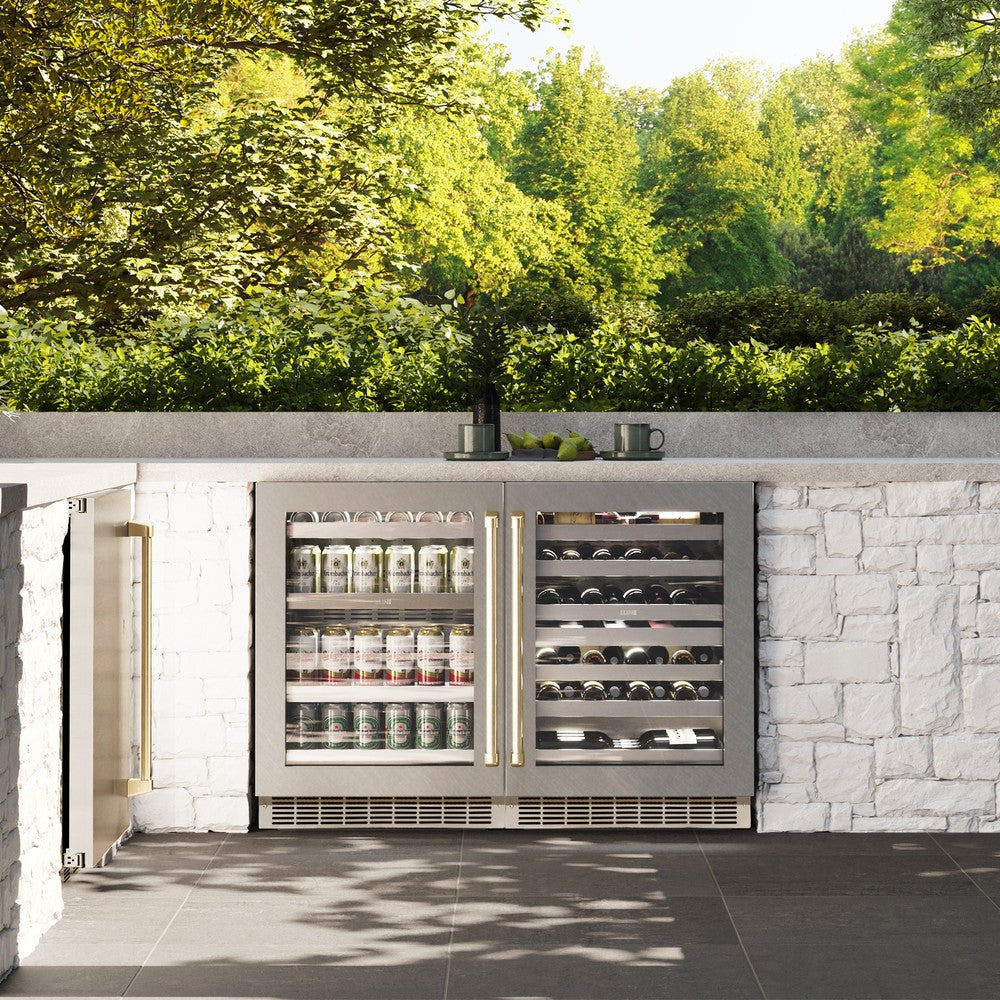 ZLINE Autograph Edition 24 Inch Touchstone 151 Beverage Cooler - Stainless Steel Glass Door with Champagne Bronze Handle - Perfect for Wine, Beer & Soda Storage in Home Bar, Kitchen or Office (RBSOZ SN 24 CB)