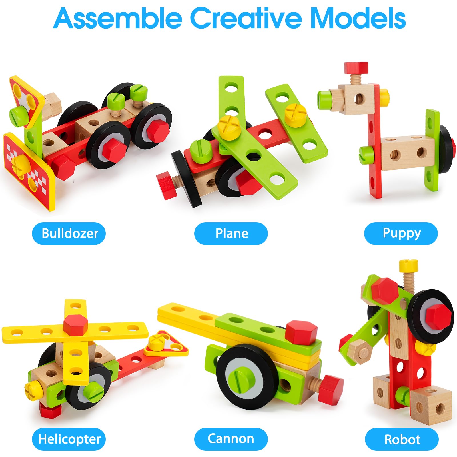 LACCHOUFEE 43-Piece Wooden Kids Tool Set - STEM Montessori Learning Toy for 3-5 Year Old Boys & Girls, Educational Construction Building Kit with Storage Box | Perfect for Birthday Gifts, Pretend Play & Early Childhood Development
