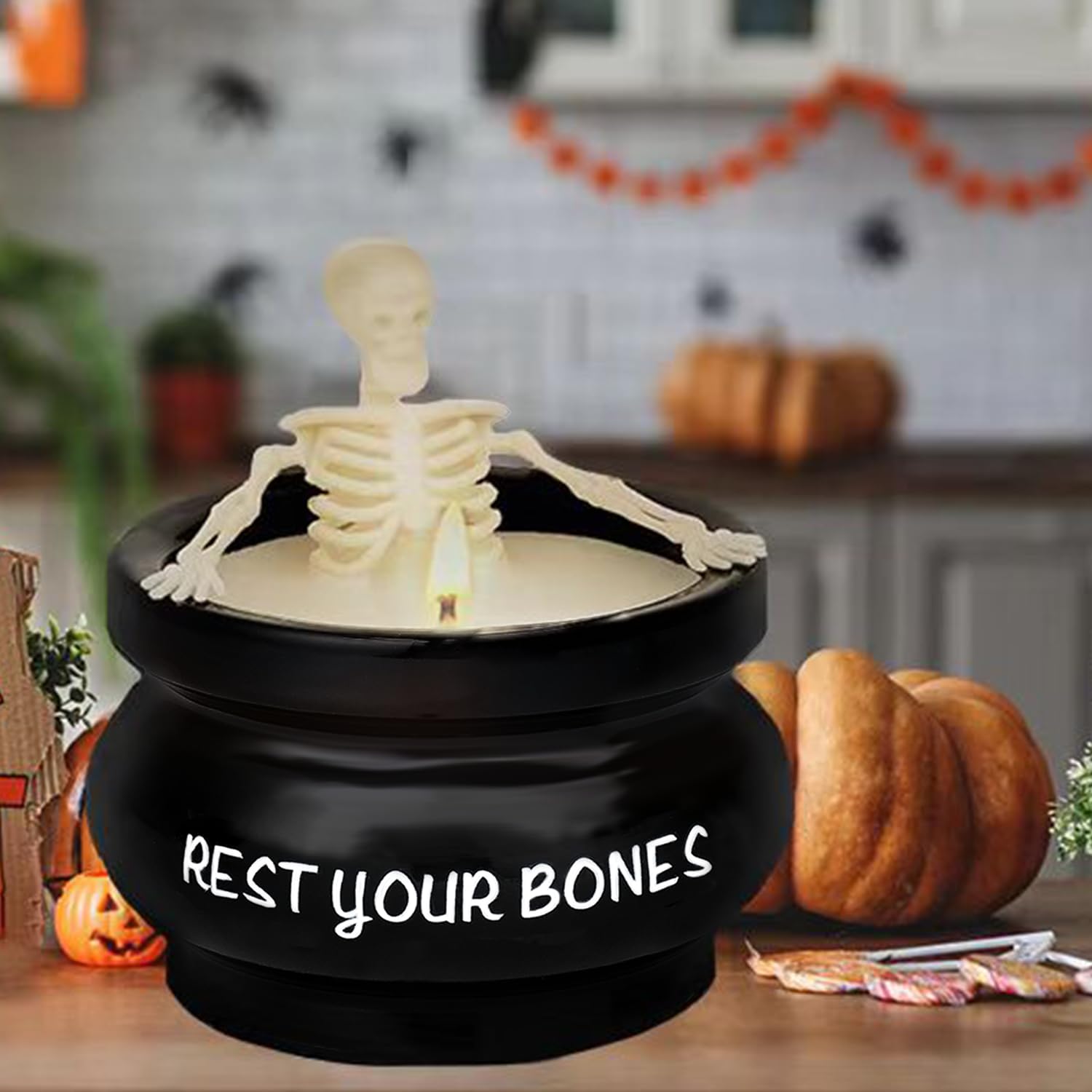Halloween Skeleton Candle - Gothic Skull Candles for Home Decor, Indoor Halloween Decorations for Tables, Bar & Farmhouse - Spooky Gifts for Women (Perfect for Halloween Parties, Haunted House Decor & Gothic Home Accents)