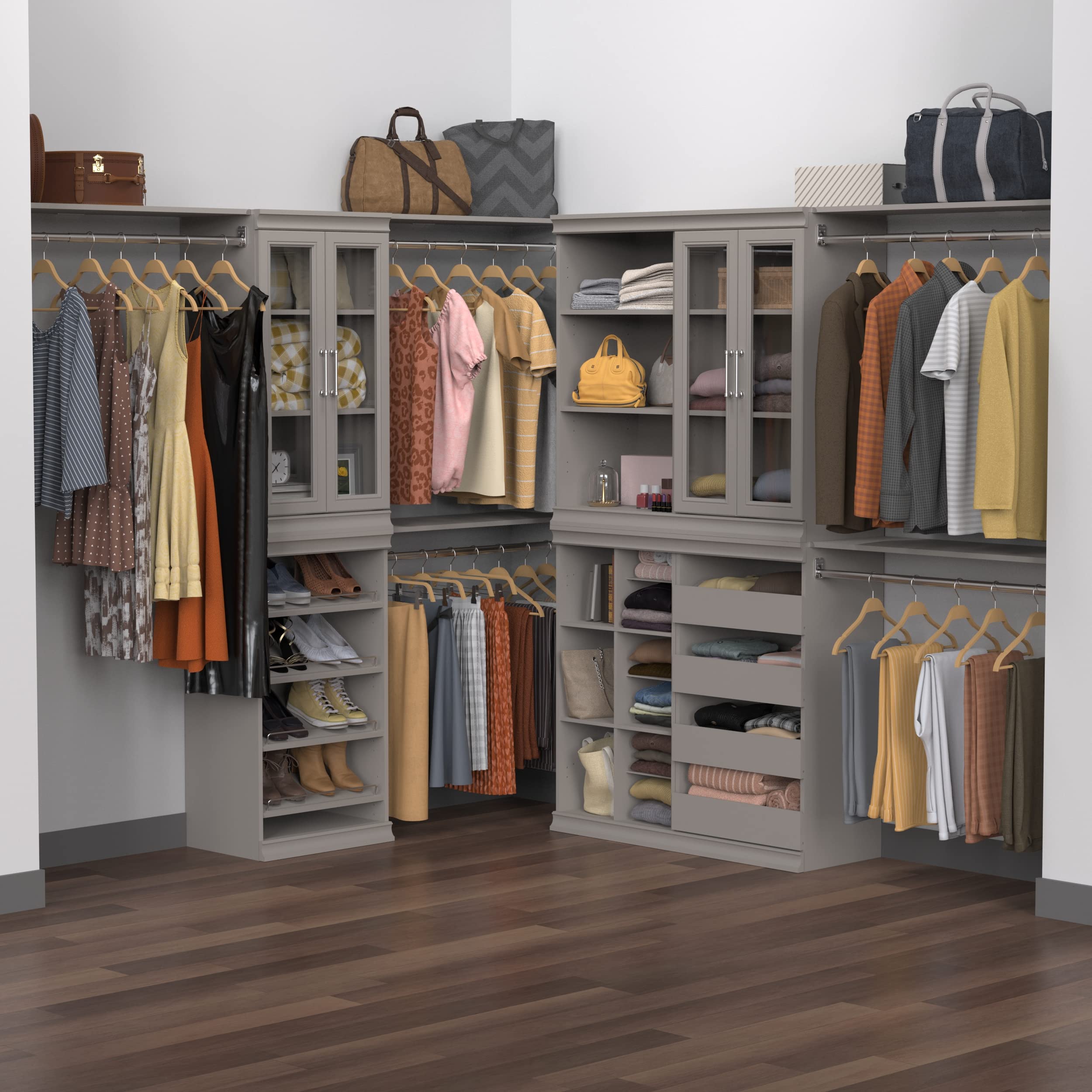 ClosetMaid Modular Storage Pair Set with 2 Glass Pane Doors - Wood Closet Organizer in Shaker Style, Taupe | Add-On Accessory for Shelf Units | Perfect for Bedroom, Closet & Home Organization