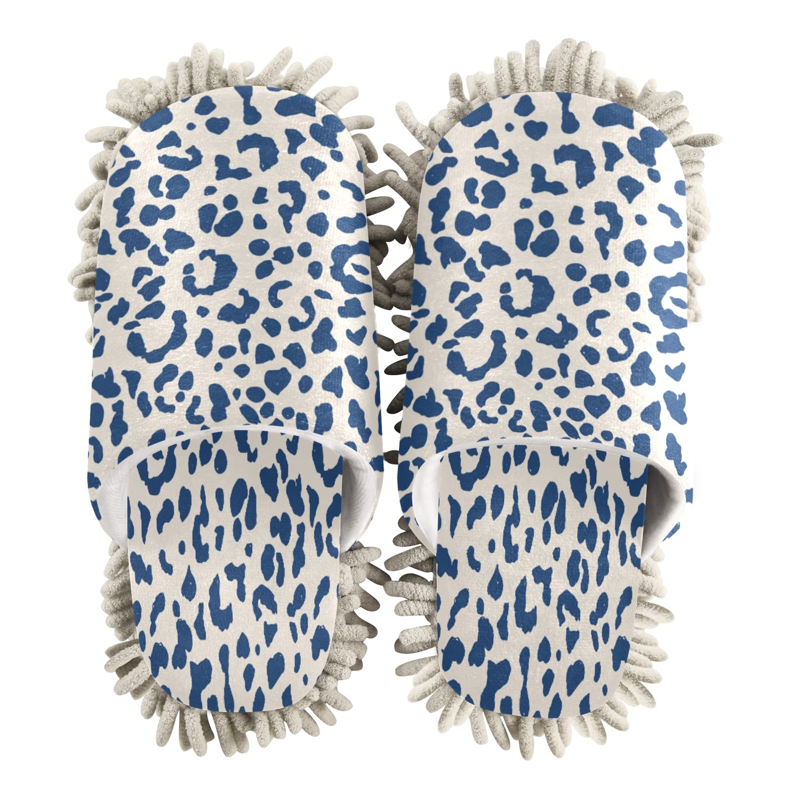 ALAZA Blue Leopard Print Warm Indoor Slippers - Non-Slip House Shoes for Women & Men | Cozy Home Moccasins for Kitchen, Living Room, Bedroom | Perfect Gift for Family & Friends