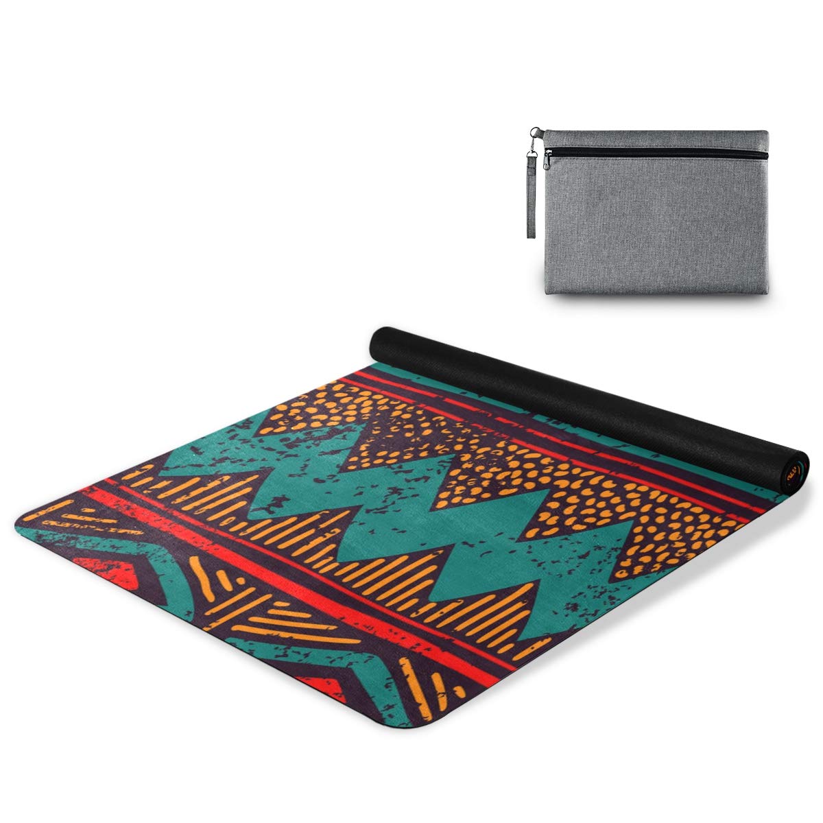 ALAZA Non-Slip Aztec Tribal Yoga Mat - 71x26 Inches Geometric Design Exercise Mat for Men & Women - 1mm Thick Foldable Travel Floor Mat for Yoga, Pilates & Home Workouts